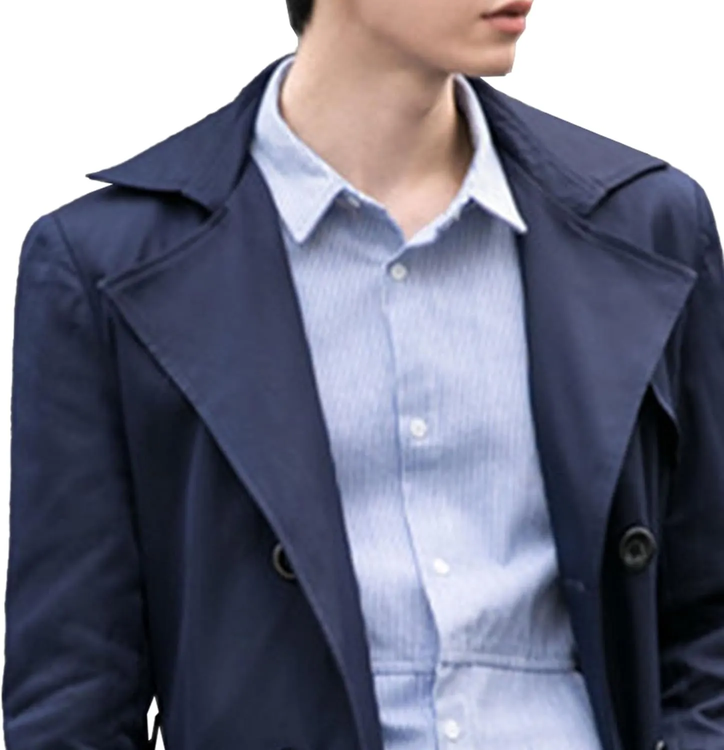 JEShifangjiusu Mens Notch Lapel Double Breasted Overcoat Lightweight Long Trench Coat Windbreaker Casual Cotton Blend Peacoat