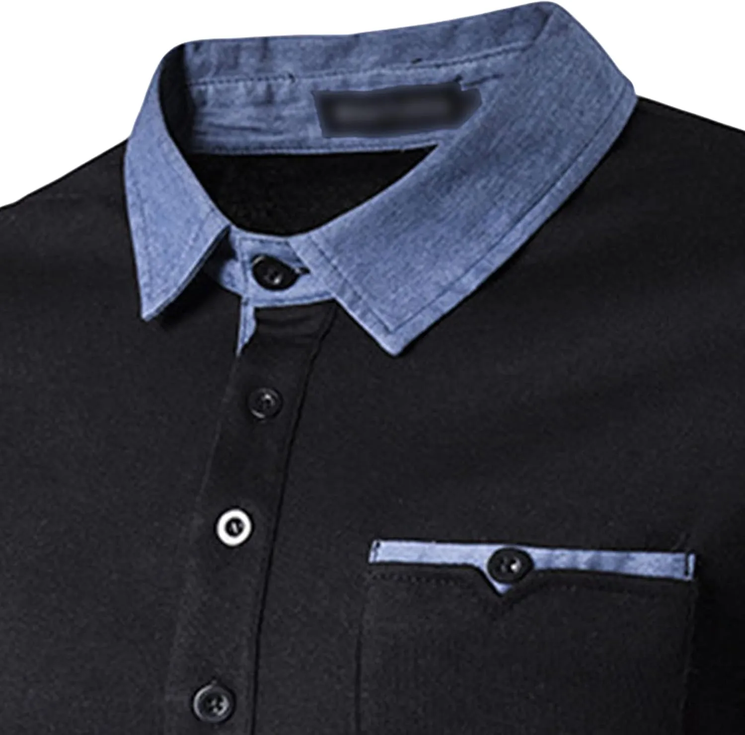 JEsilunmaMY Mens Pocket Denim Collar Polo T-Shirts Contrast Color Short Sleeve Golf Shirts Slim Fit Casual Cotton Shirts