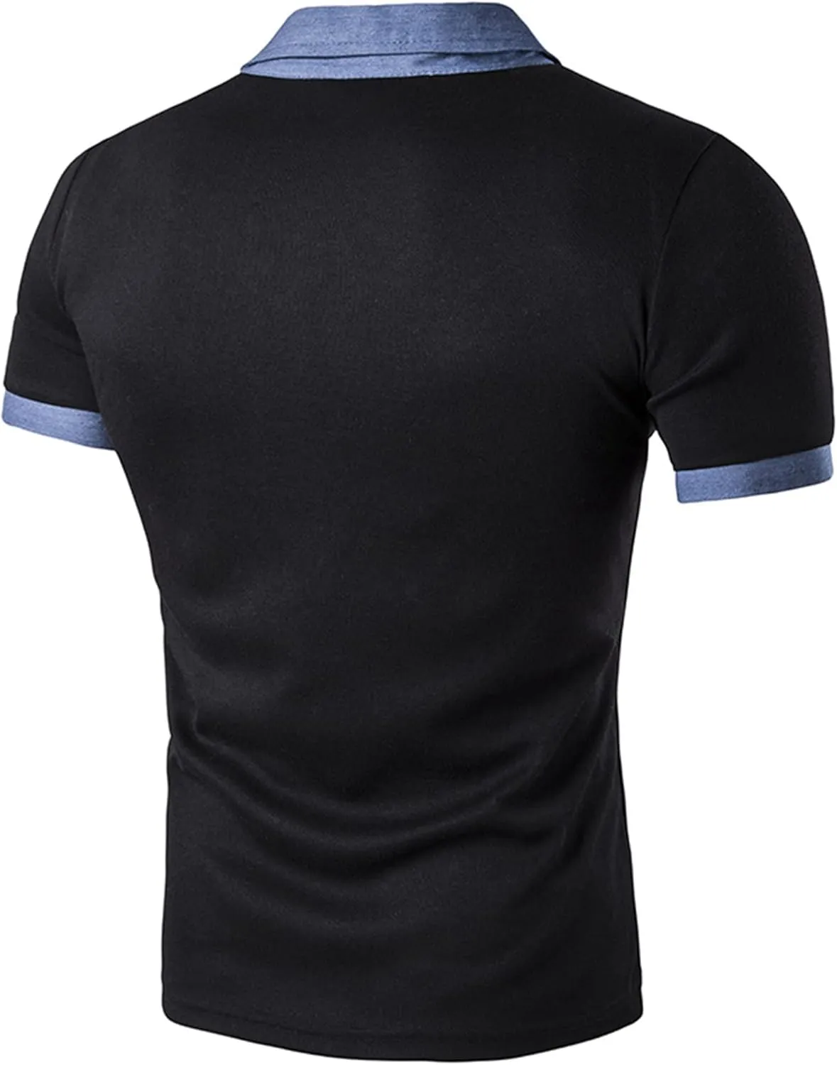 JEsilunmaMY Mens Pocket Denim Collar Polo T-Shirts Contrast Color Short Sleeve Golf Shirts Slim Fit Casual Cotton Shirts