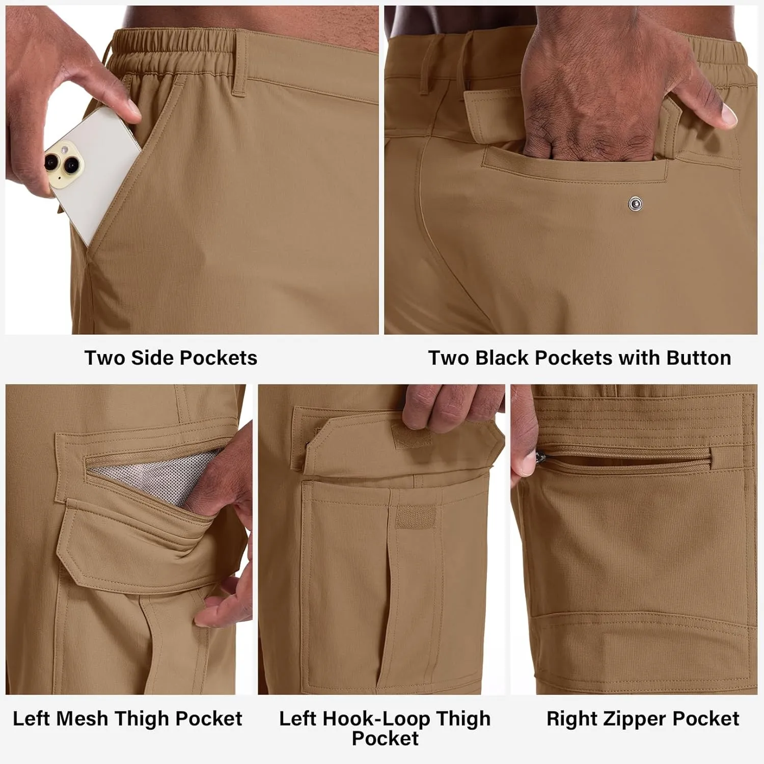 Jessie Kidden Mens Outdoor Casual Expandable Waist Lightweight Water Resistant Quick Dry Fishing Hiking Shorts