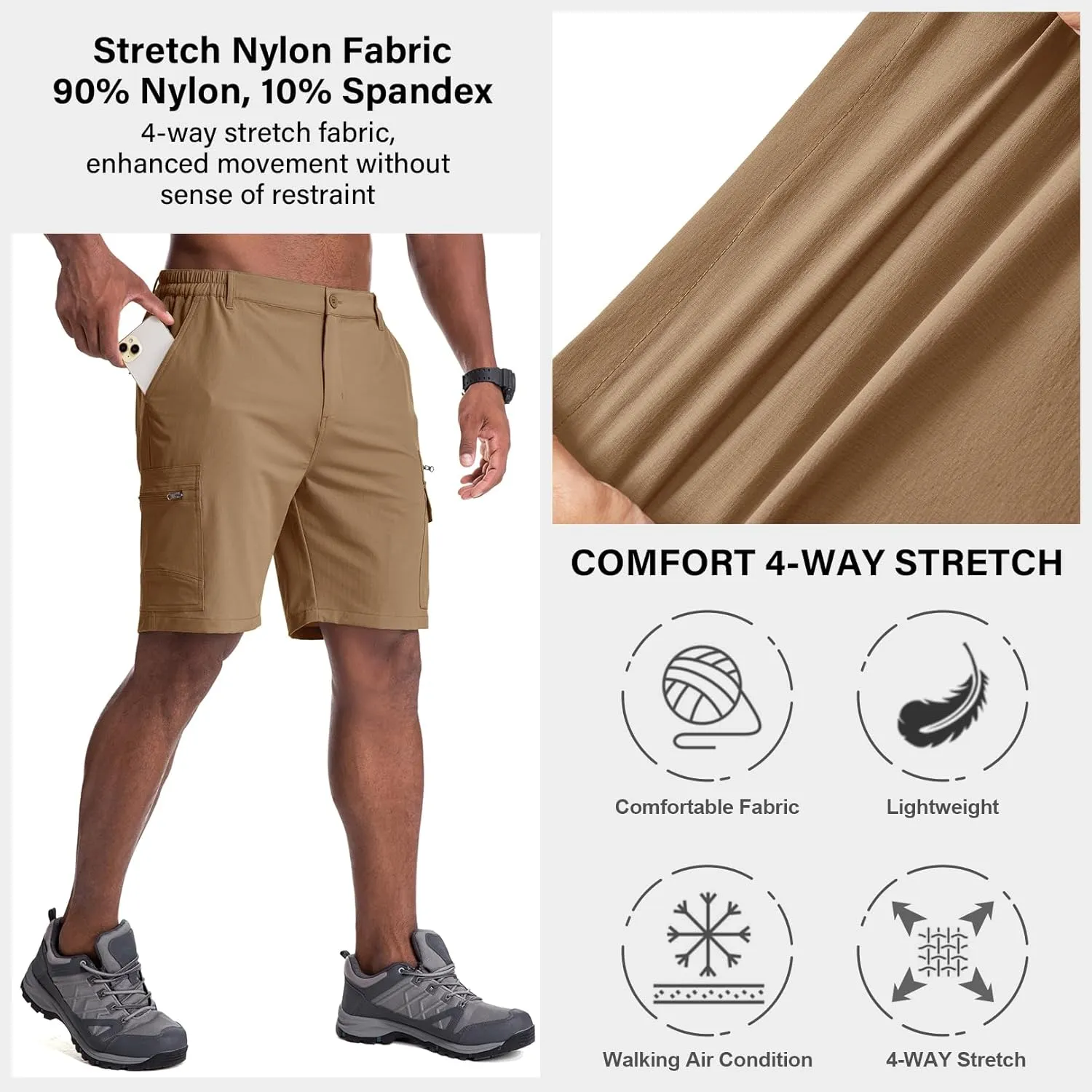 Jessie Kidden Mens Outdoor Casual Expandable Waist Lightweight Water Resistant Quick Dry Fishing Hiking Shorts
