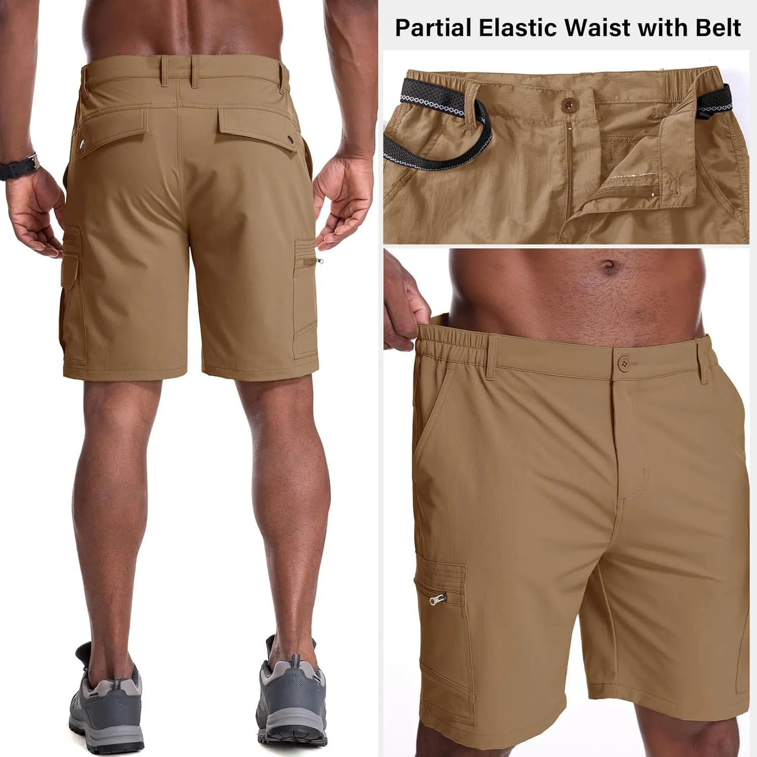Jessie Kidden Mens Outdoor Casual Expandable Waist Lightweight Water Resistant Quick Dry Fishing Hiking Shorts