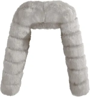 JOAU Women's Luxury Faux Fur Shawl Fashion Long Sleeve Wrap Crop Poncho for Evening Dresses Cape Winter Short Coat Jackets