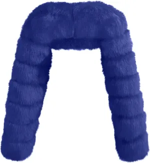 JOAU Women's Luxury Faux Fur Shawl Fashion Long Sleeve Wrap Crop Poncho for Evening Dresses Cape Winter Short Coat Jackets