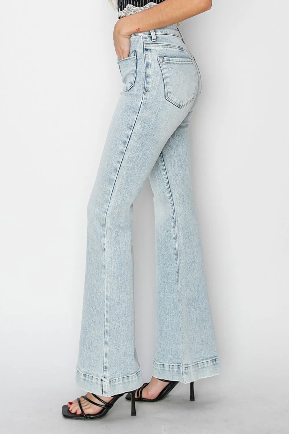 Just BE. Risen Front Patch Pocket Flare Jeans