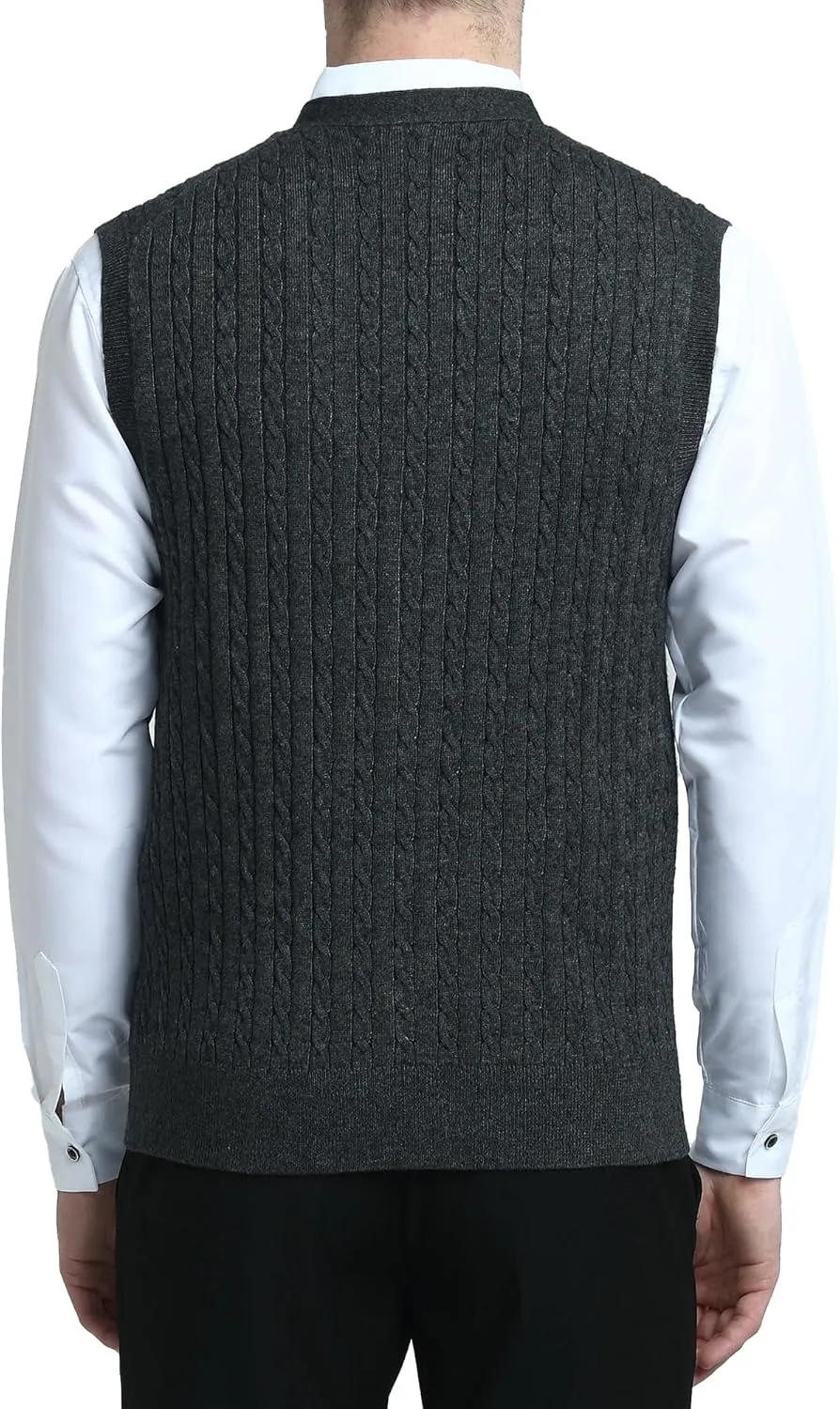 Kallspin Men's Cable Knit Sweater Vest Wool Blend V Neck Button Down Sleeveless Cardigan Vest