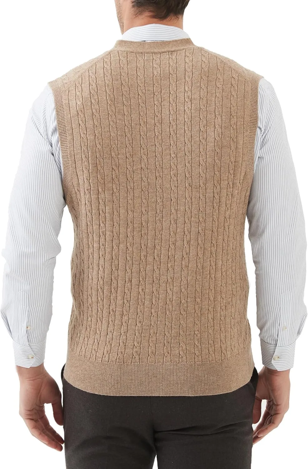 Kallspin Men's Cable Knit Sweater Vest Wool Blend V Neck Button Down Sleeveless Cardigan Vest