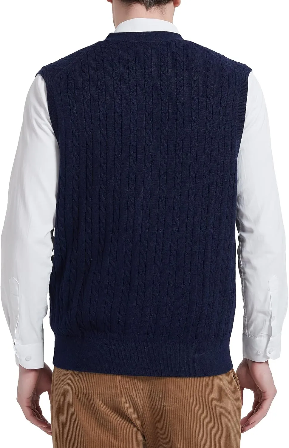 Kallspin Men's Cable Knit Sweater Vest Wool Blend V Neck Button Down Sleeveless Cardigan Vest