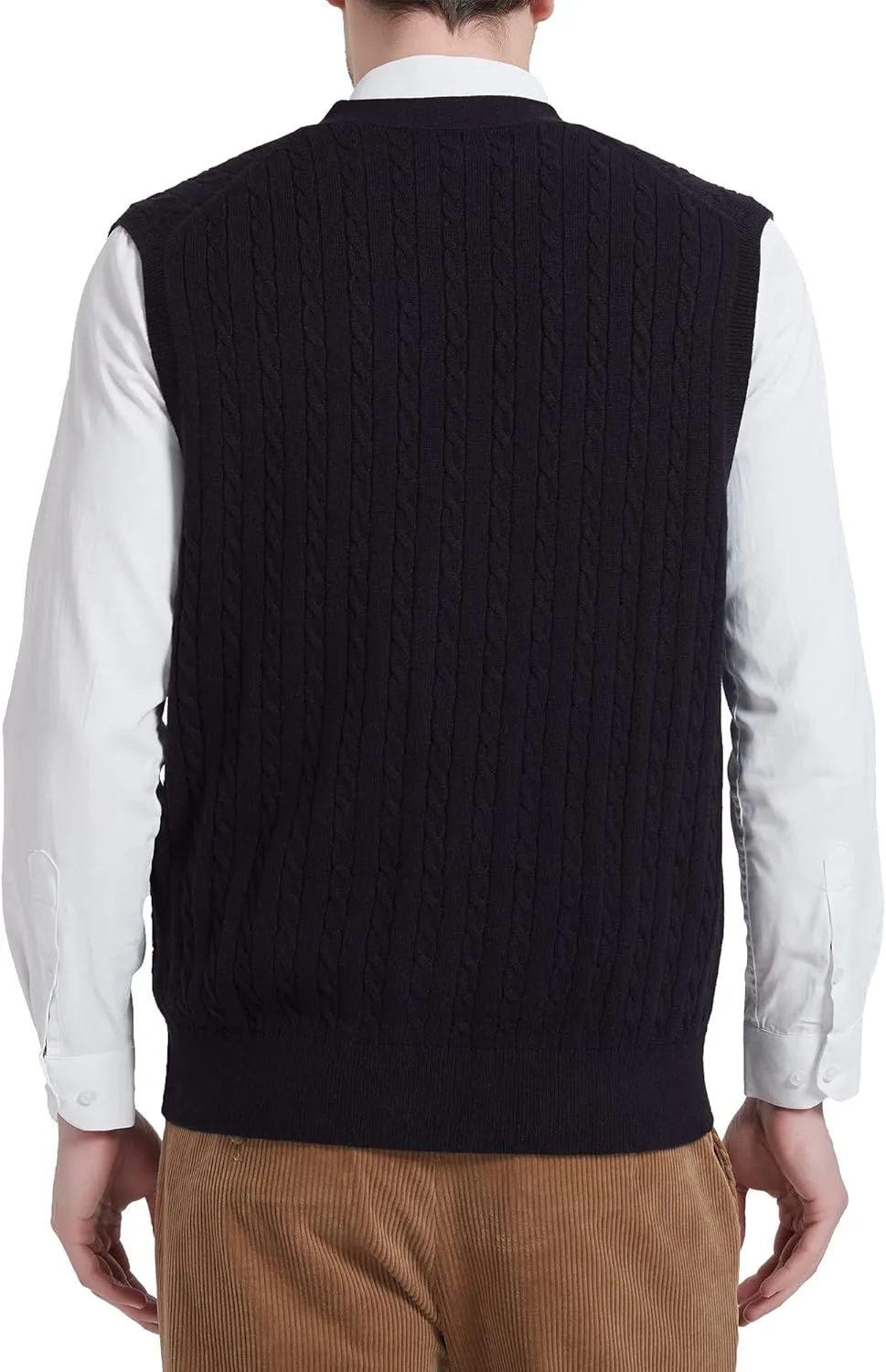 Kallspin Men's Cable Knit Sweater Vest Wool Blend V Neck Button Down Sleeveless Cardigan Vest