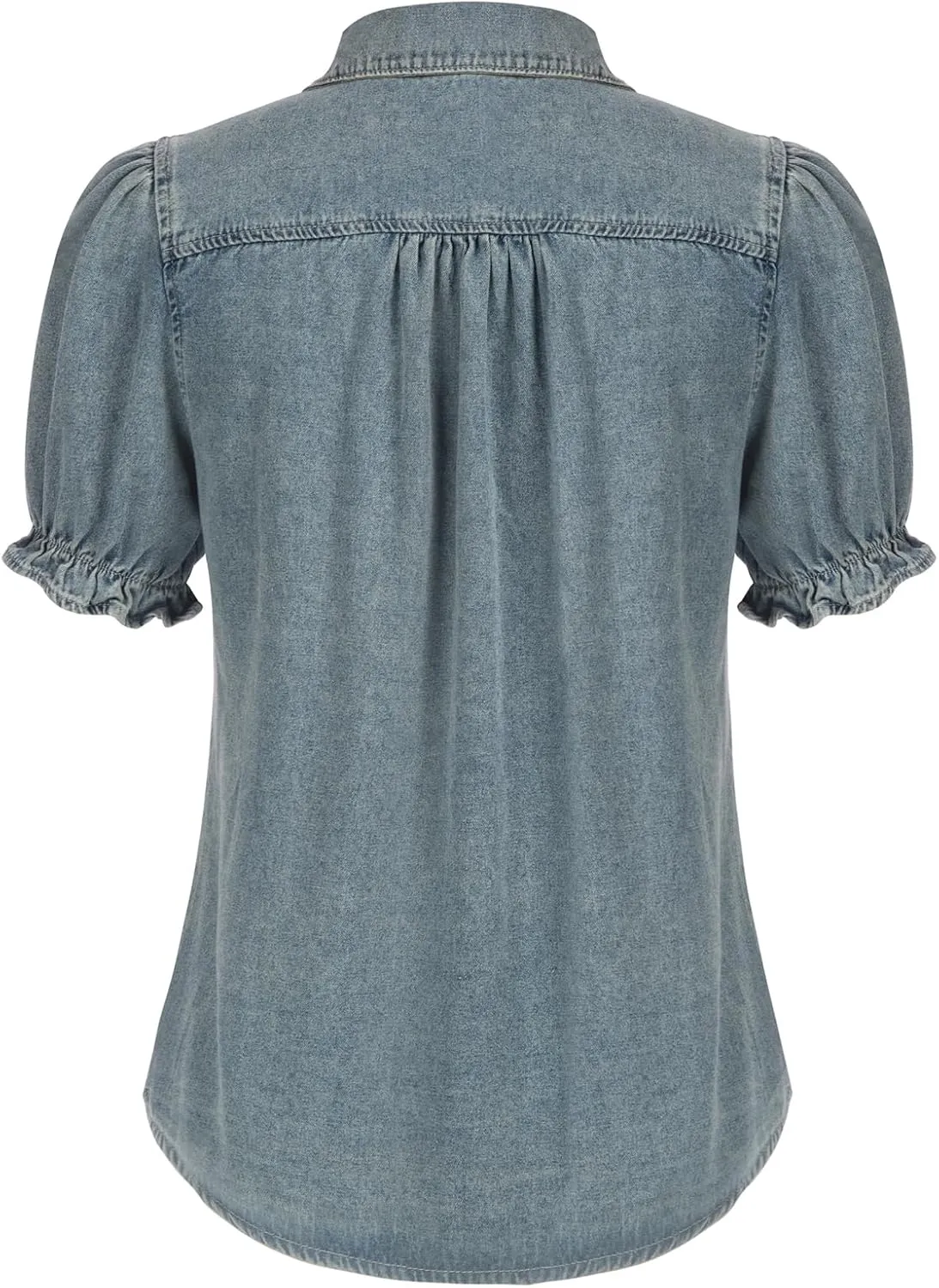 KANCY KOLE Womens Denim Shirts Button Down Short Puff Sleeve Lightweight Jeans Shirts with Pocket Business Casual Tops