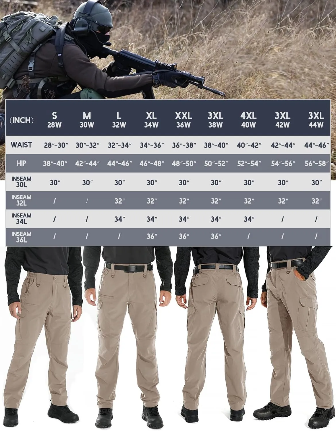 KFUBUO Men's Lightweight Ripstop Tactical Cargo Pants, Water Resistant Hiking Work Pants Relaxed Fit Black