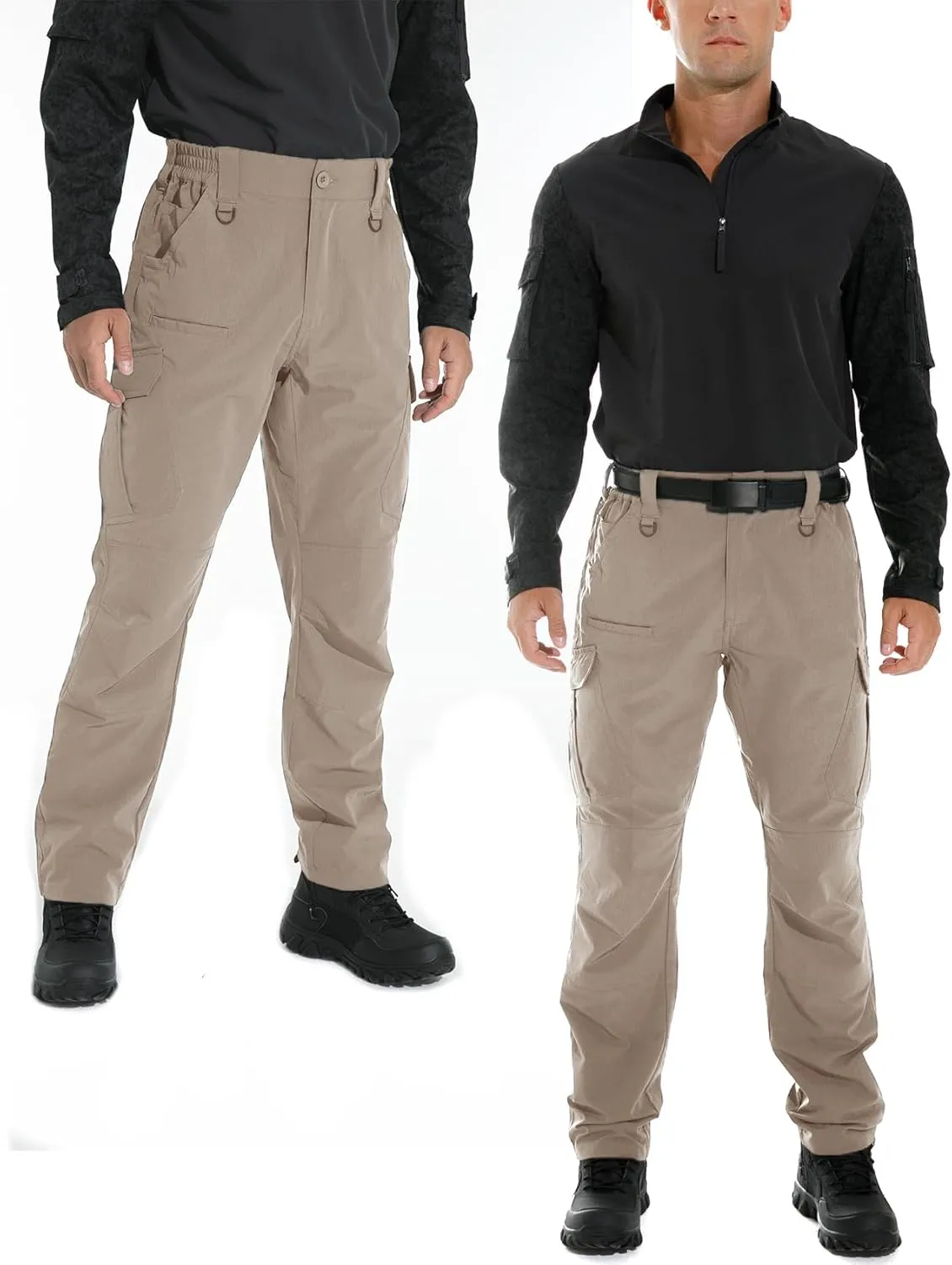 KFUBUO Men's Lightweight Ripstop Tactical Cargo Pants, Water Resistant Hiking Work Pants Relaxed Fit Black
