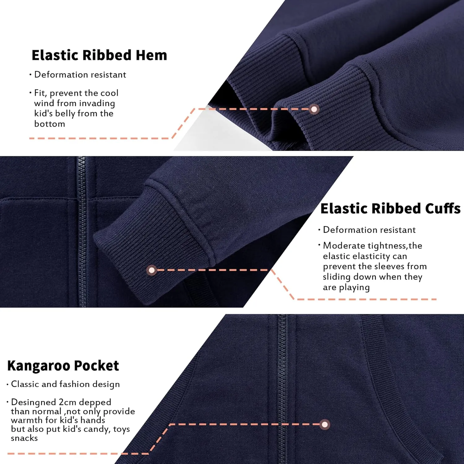 KIDNATION Kids Zip Up Hoodies Soft Fleece Hoodie Antistatic Fabric Hooded Sweatshirt with Pocket for Boys or Girls 4-14 Years