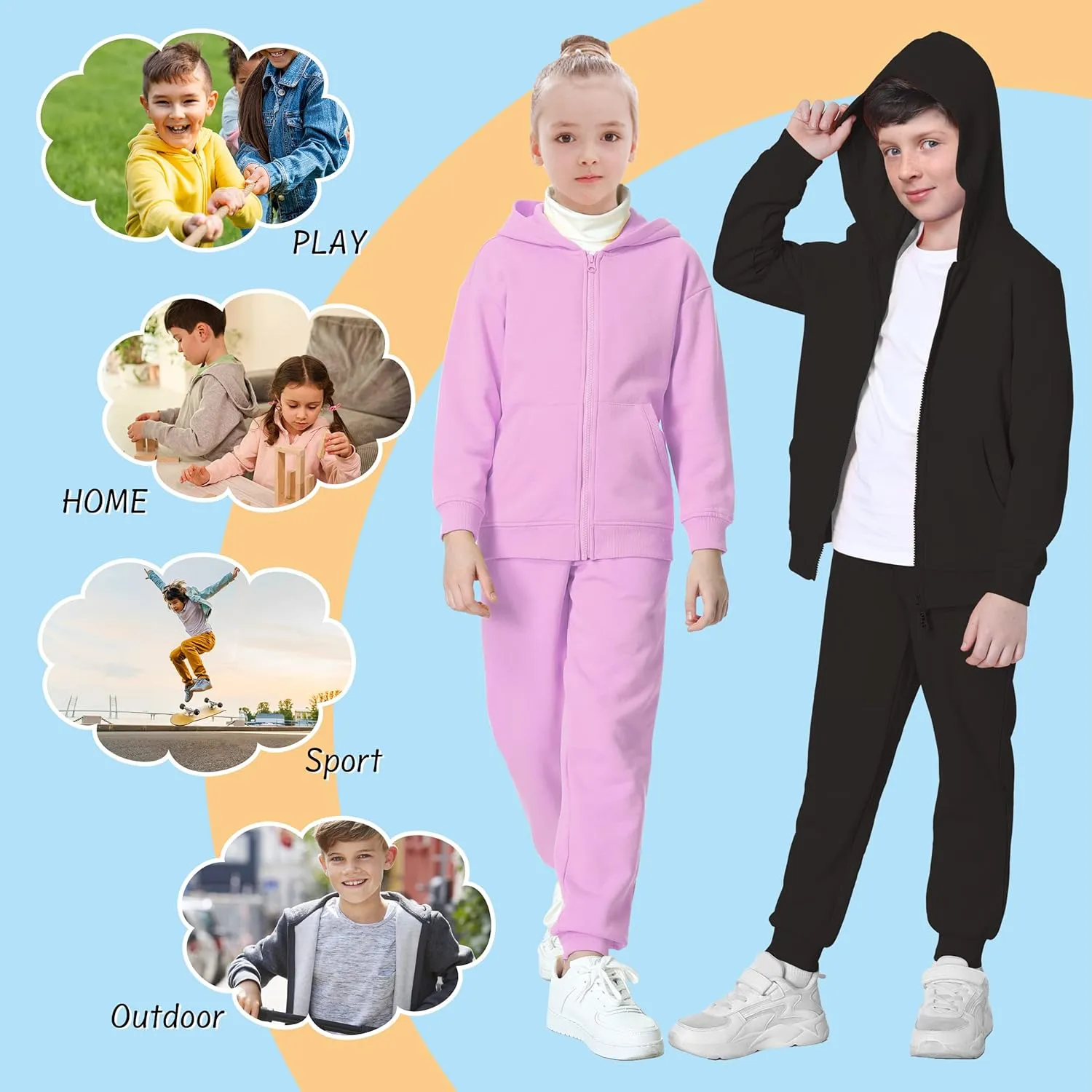 Kids Soft Brushed Fleece Zip Up Hoodie Casual Sport Hooded Sweatshirt with Pockets for Boys or Girls 3-12 Years