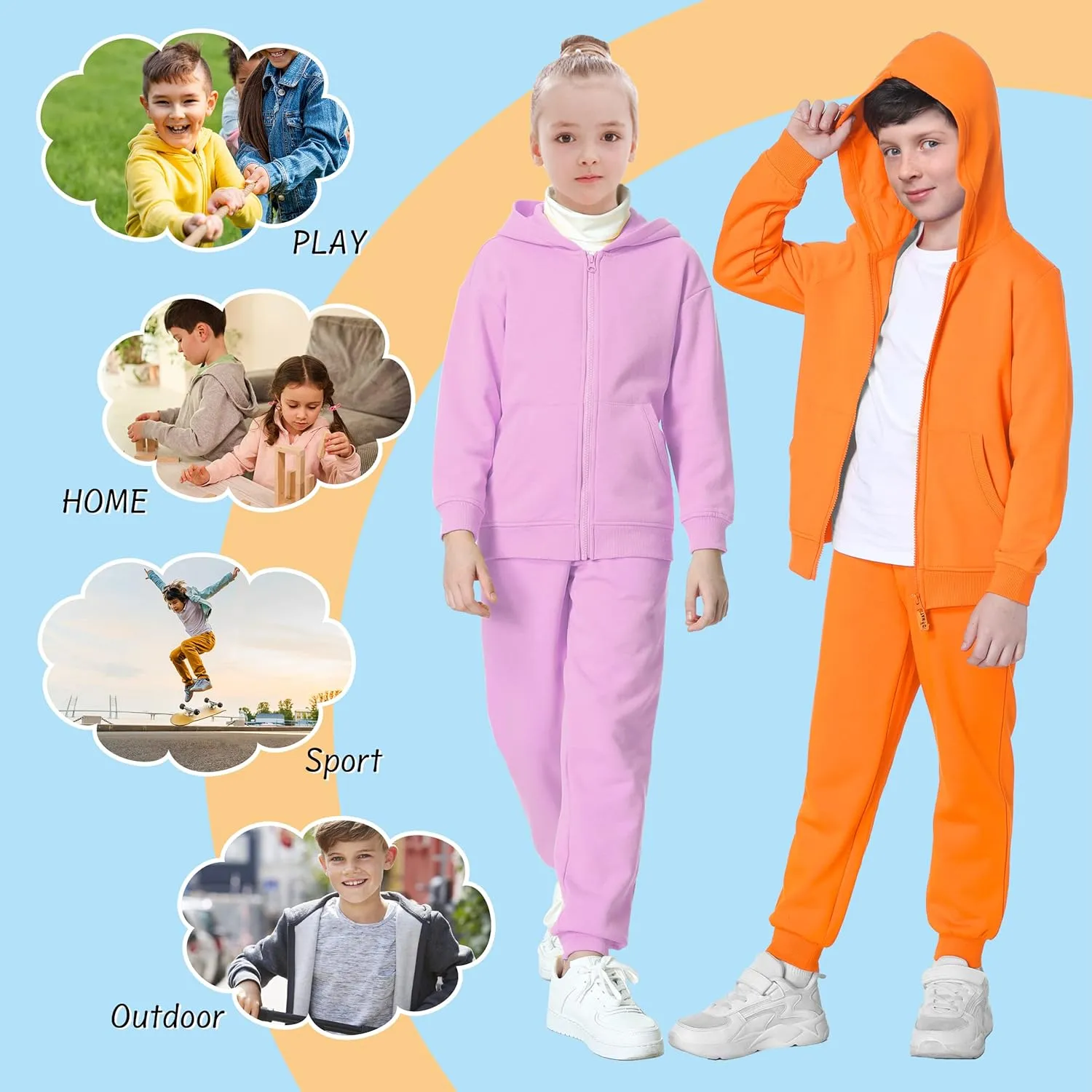 Kids Soft Brushed Fleece Zip Up Hoodie Casual Sport Hooded Sweatshirt with Pockets for Boys or Girls 3-12 Years