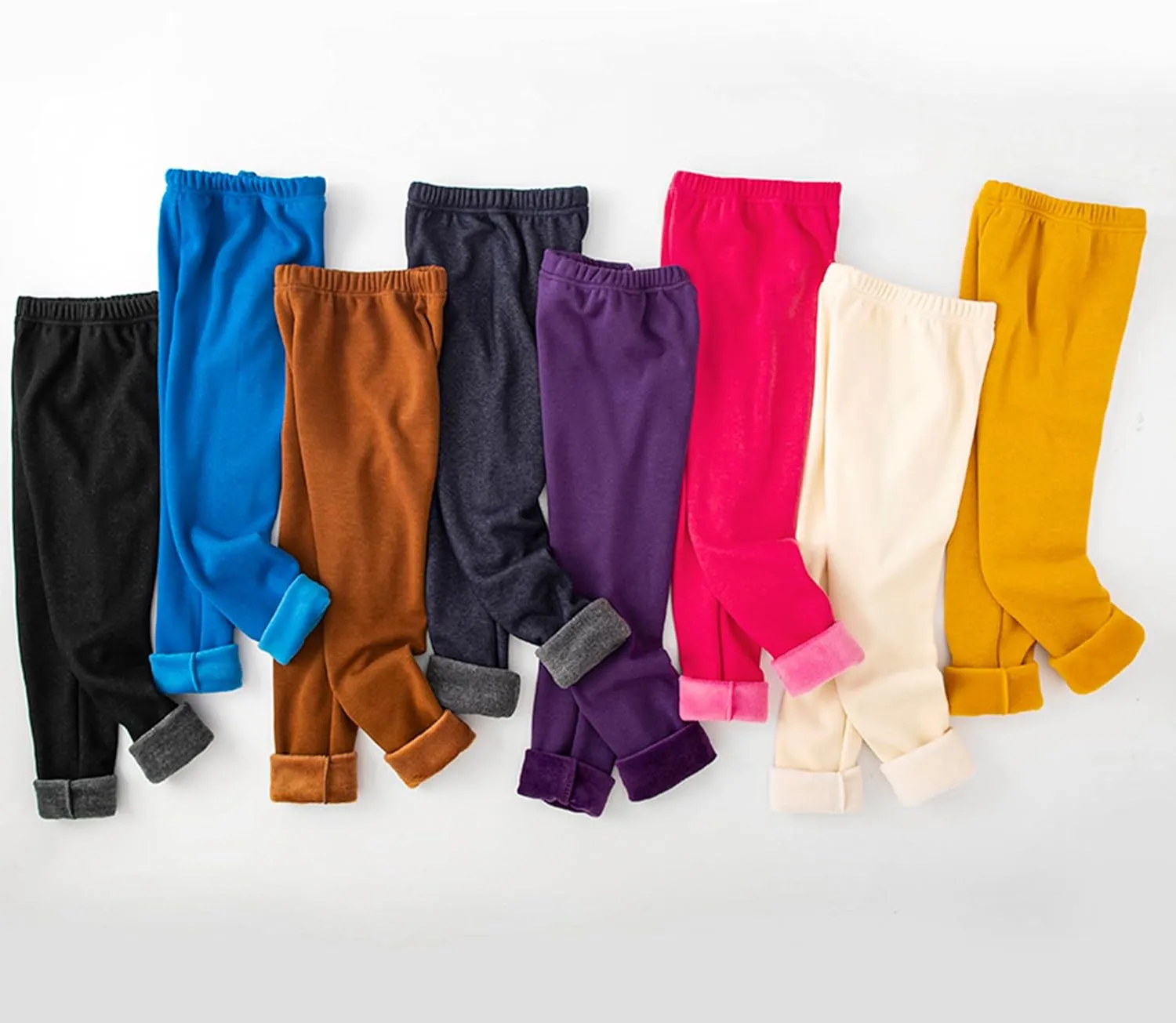 Kiench Girls Winter Leggings Fleece Lined Kids Warm Cotton Pants Pack of 2