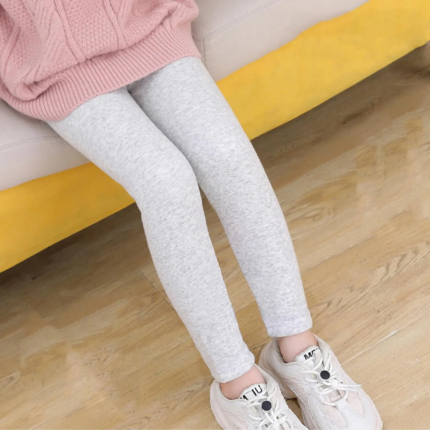Kiench Girls Winter Leggings Fleece Lined Kids Warm Cotton Pants Pack of 2