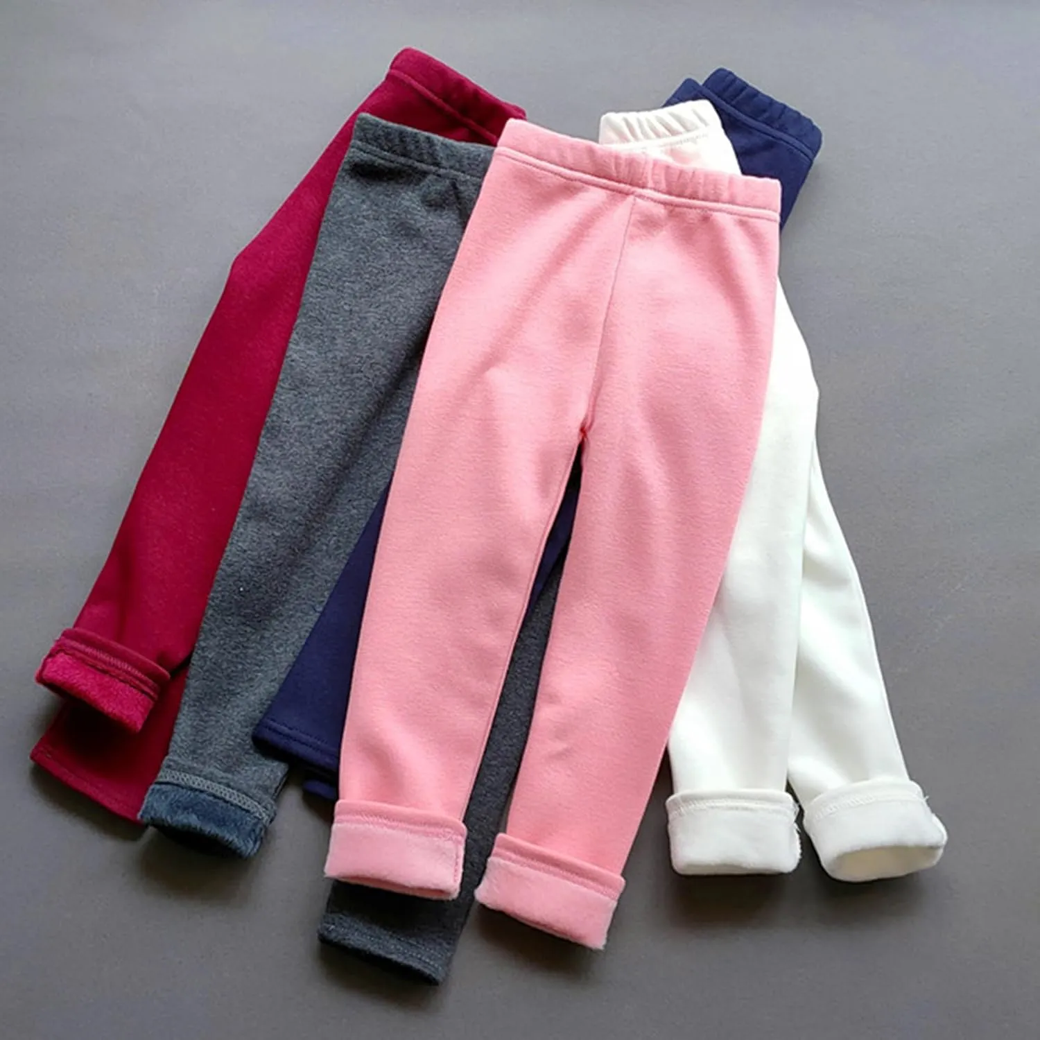 Kiench Girls Winter Leggings Fleece Lined Kids Warm Cotton Pants Pack of 2