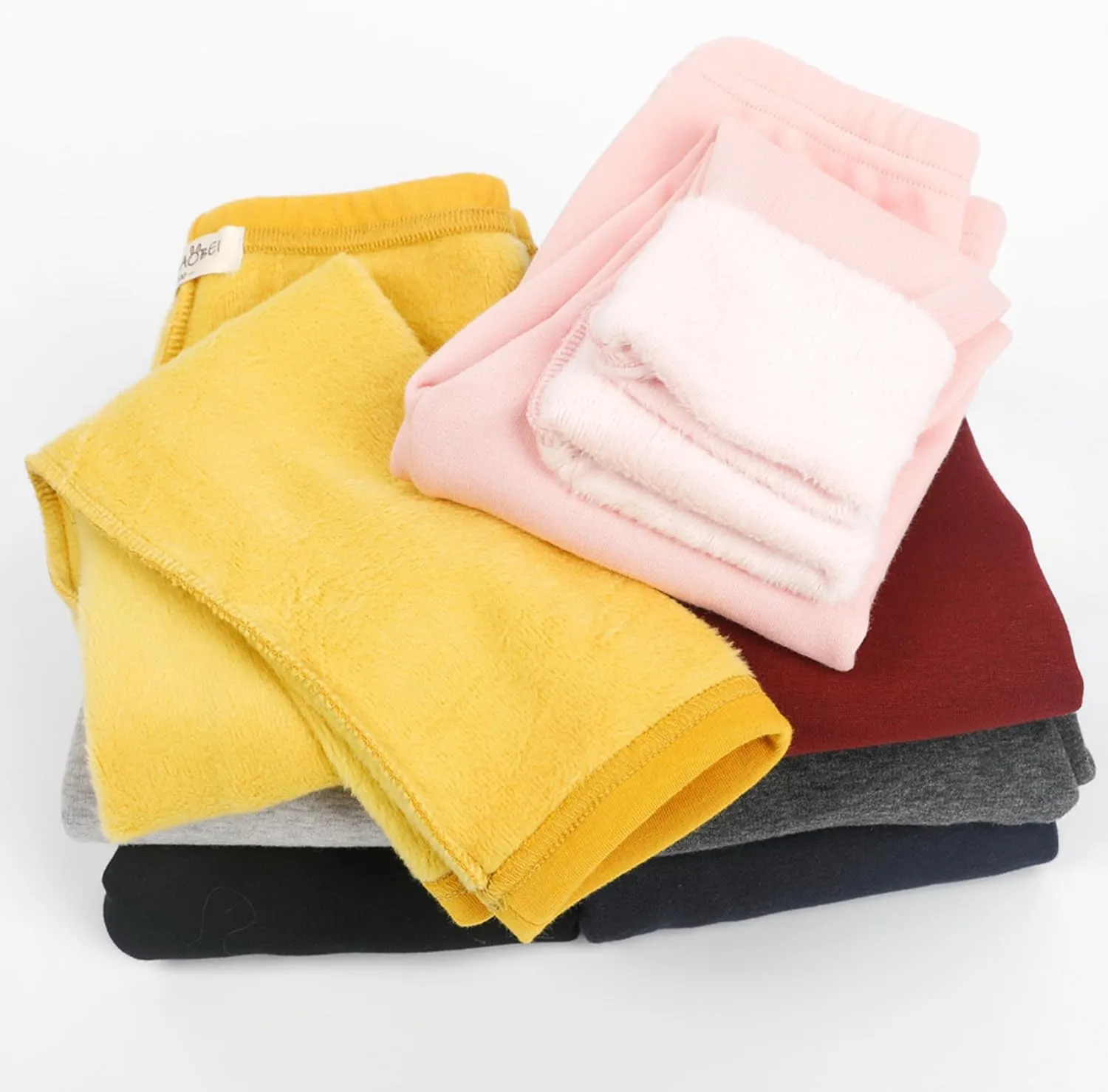 Kiench Girls Winter Leggings Fleece Lined Kids Warm Cotton Pants Pack of 2