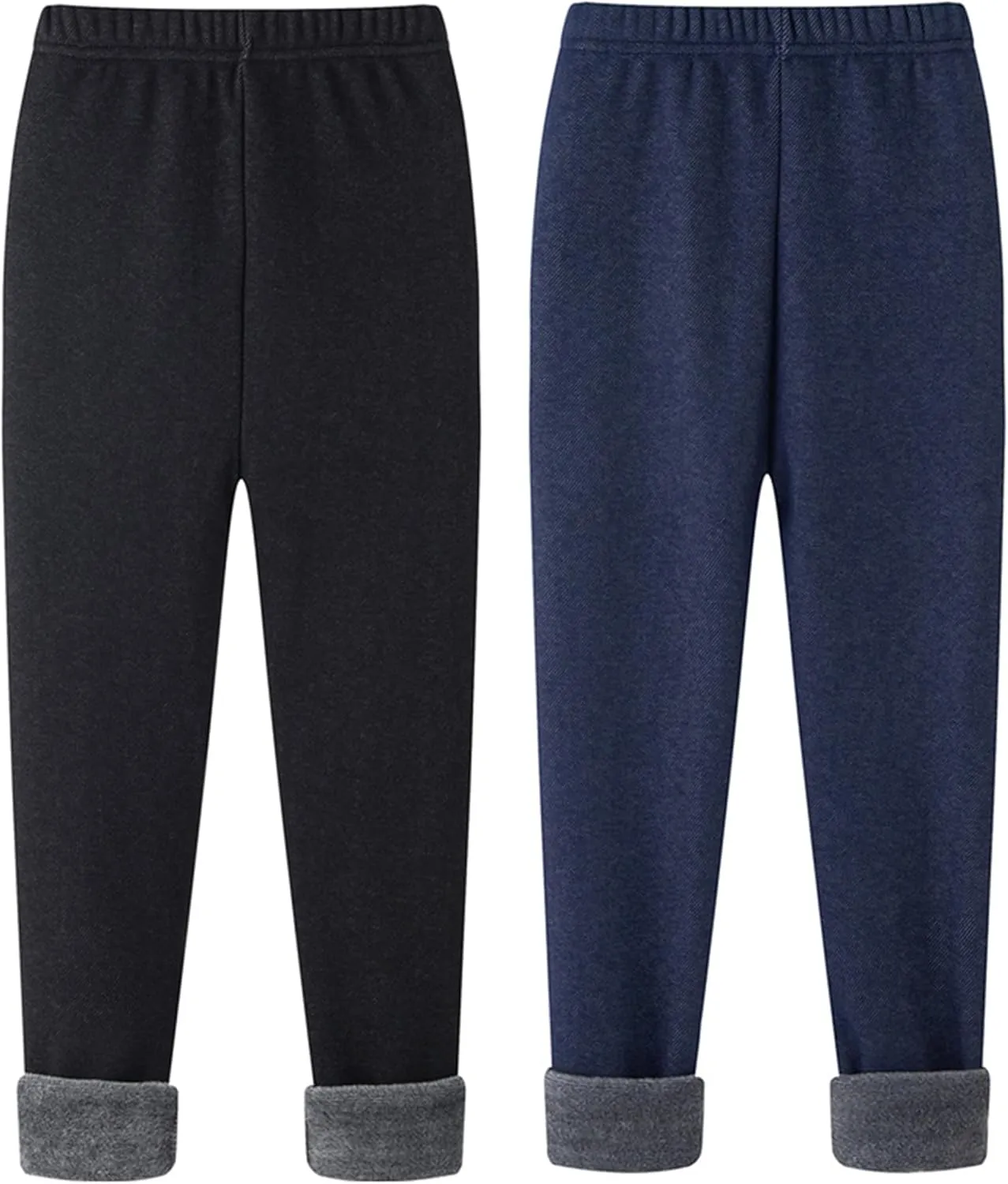 Kiench Girls Winter Leggings Fleece Lined Kids Warm Cotton Pants Pack of 2