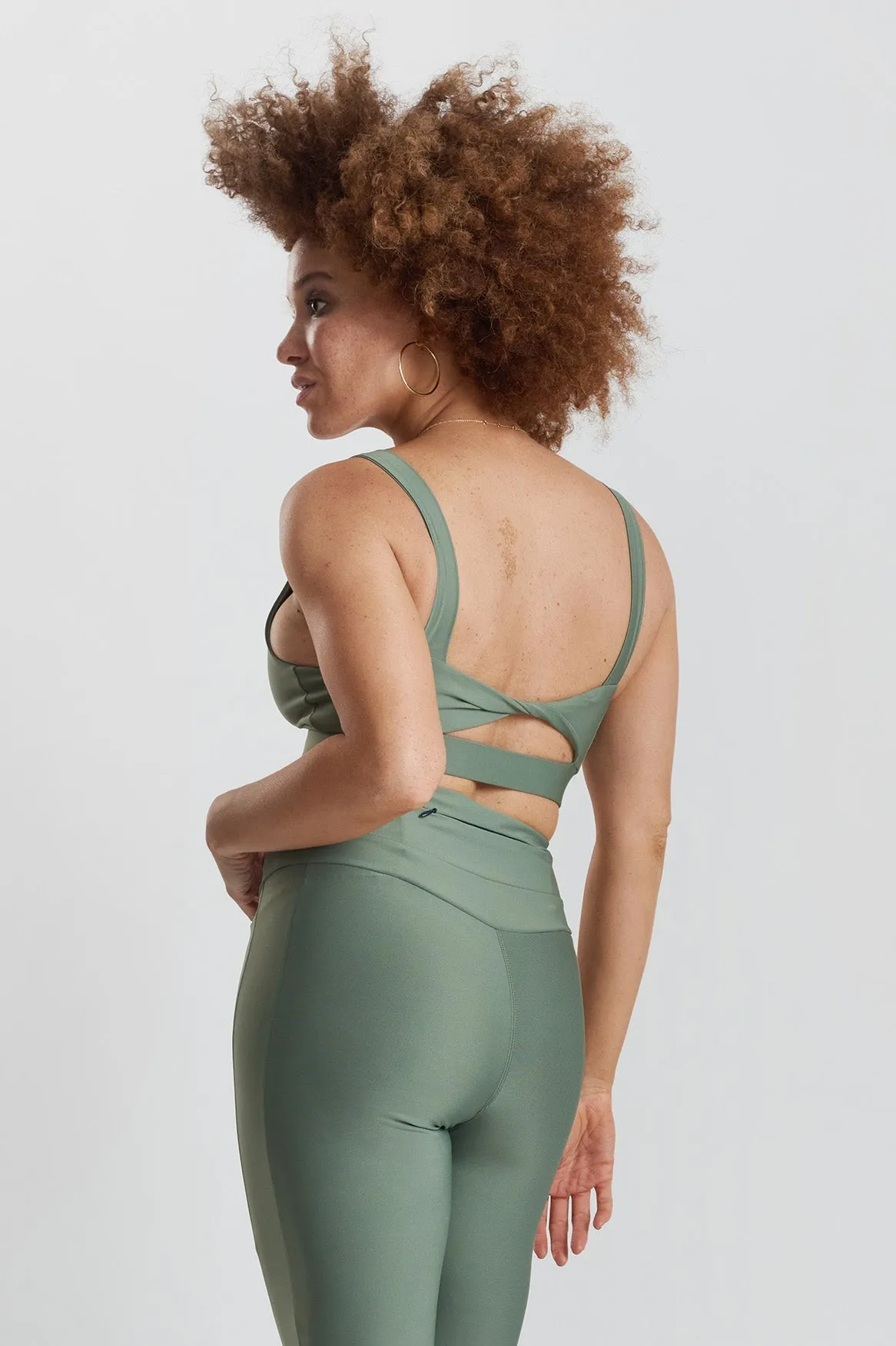 Kiku performance cropped top - Sea Spray Khaki