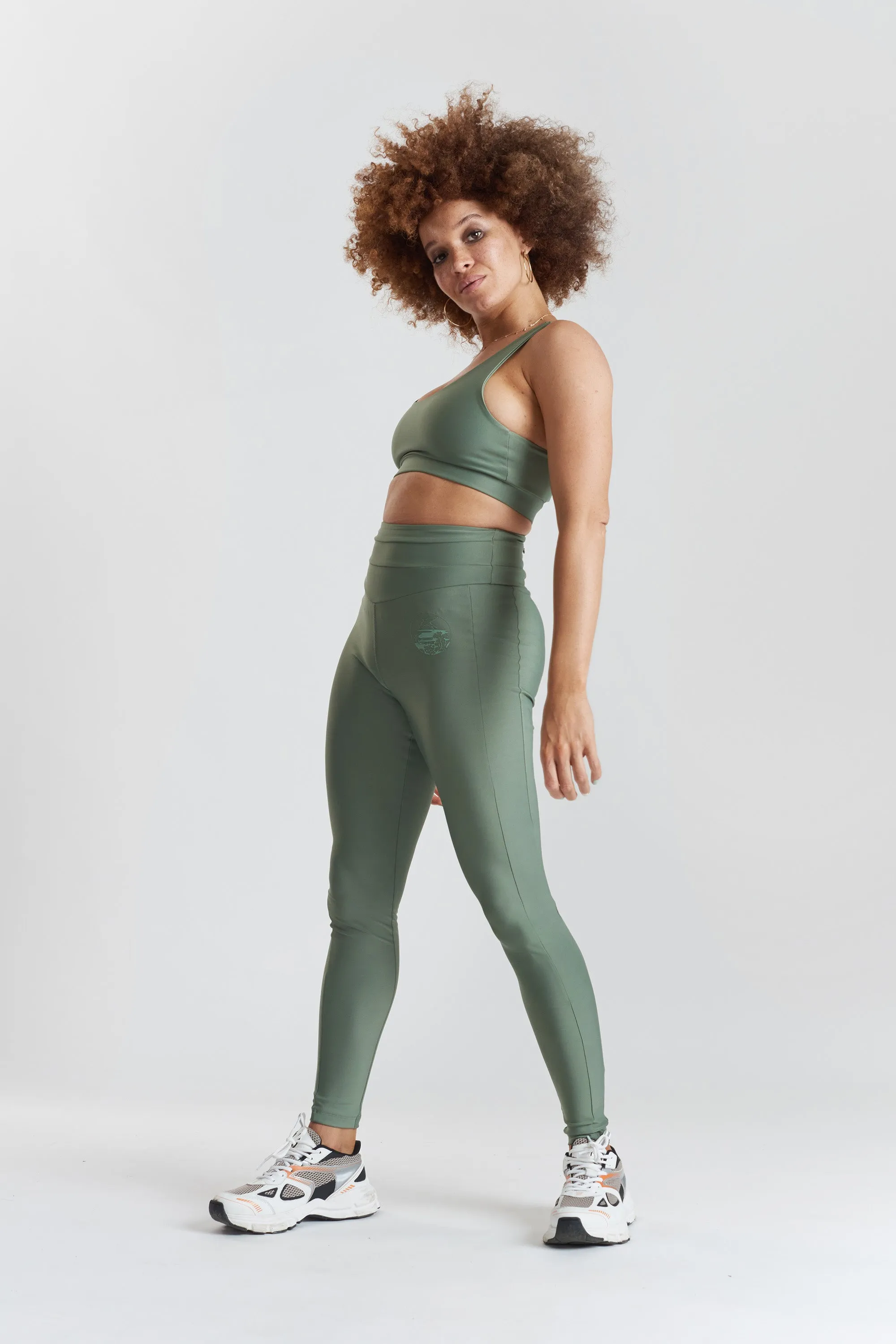 Kiku performance cropped top - Sea Spray Khaki