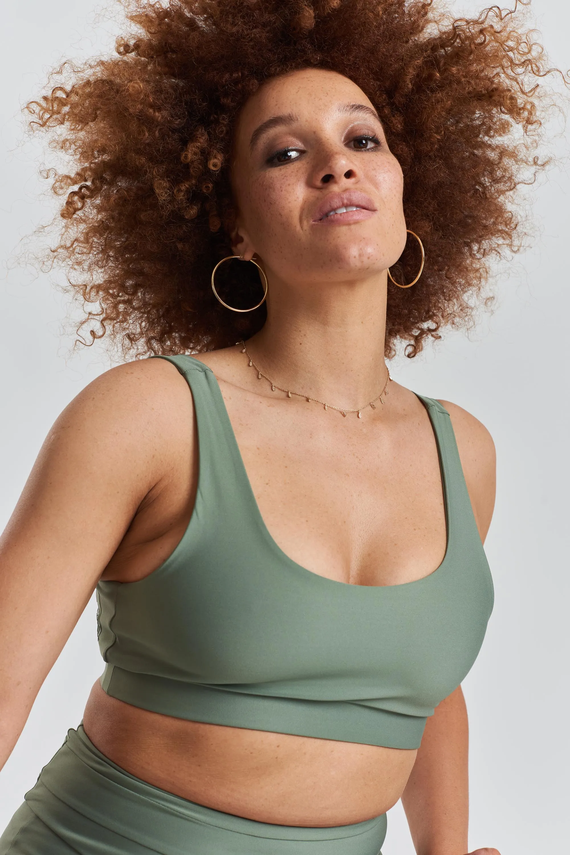 Kiku performance cropped top - Sea Spray Khaki