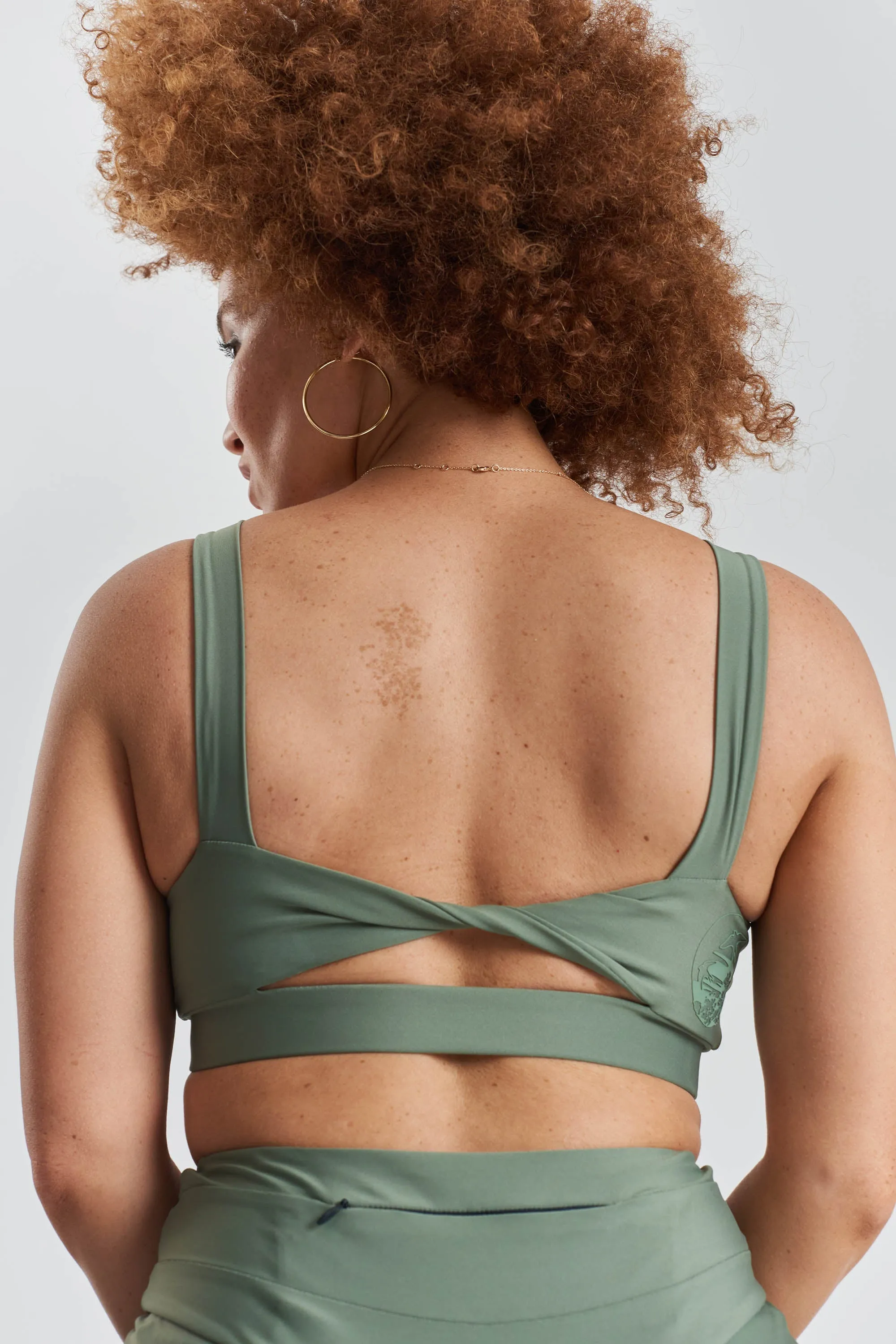 Kiku performance cropped top - Sea Spray Khaki
