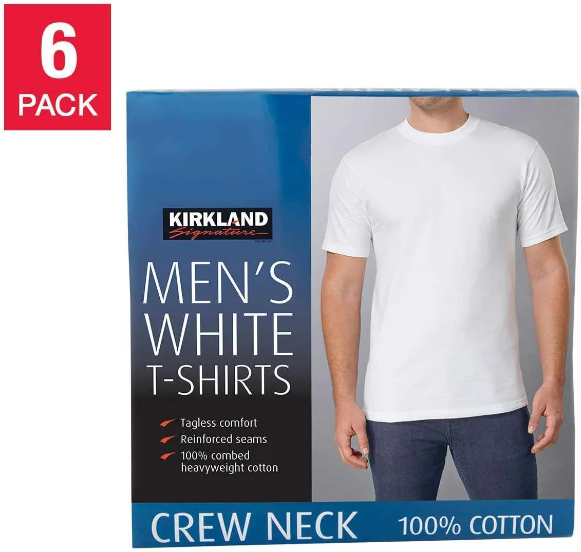 Kirkland Signature Men's Crew Neck T-Shirts 100% Cotton (Pack of 6)