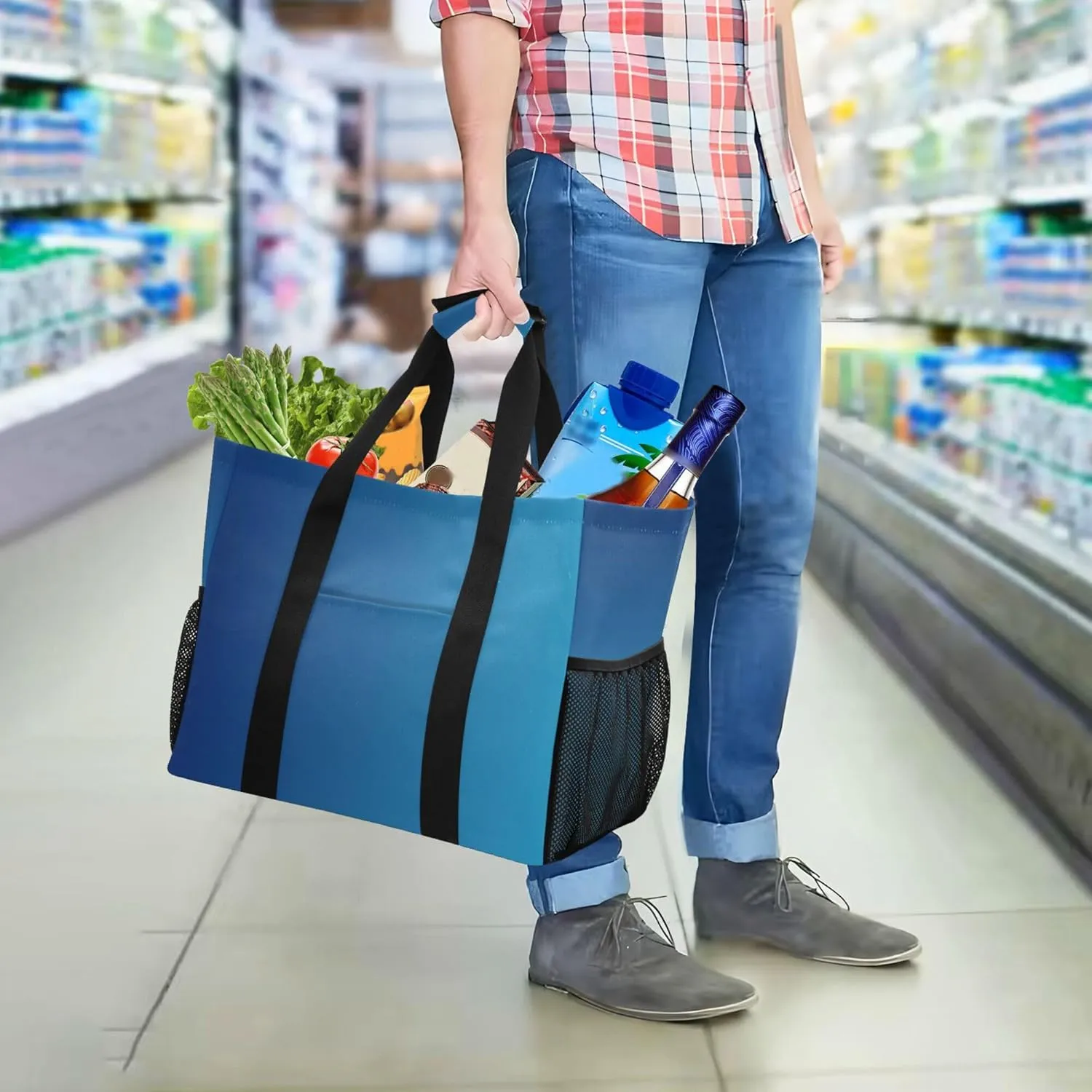 KLL Beach Bag with Handles Foldable Water Resistant Reusable Grocery Shopping Bags