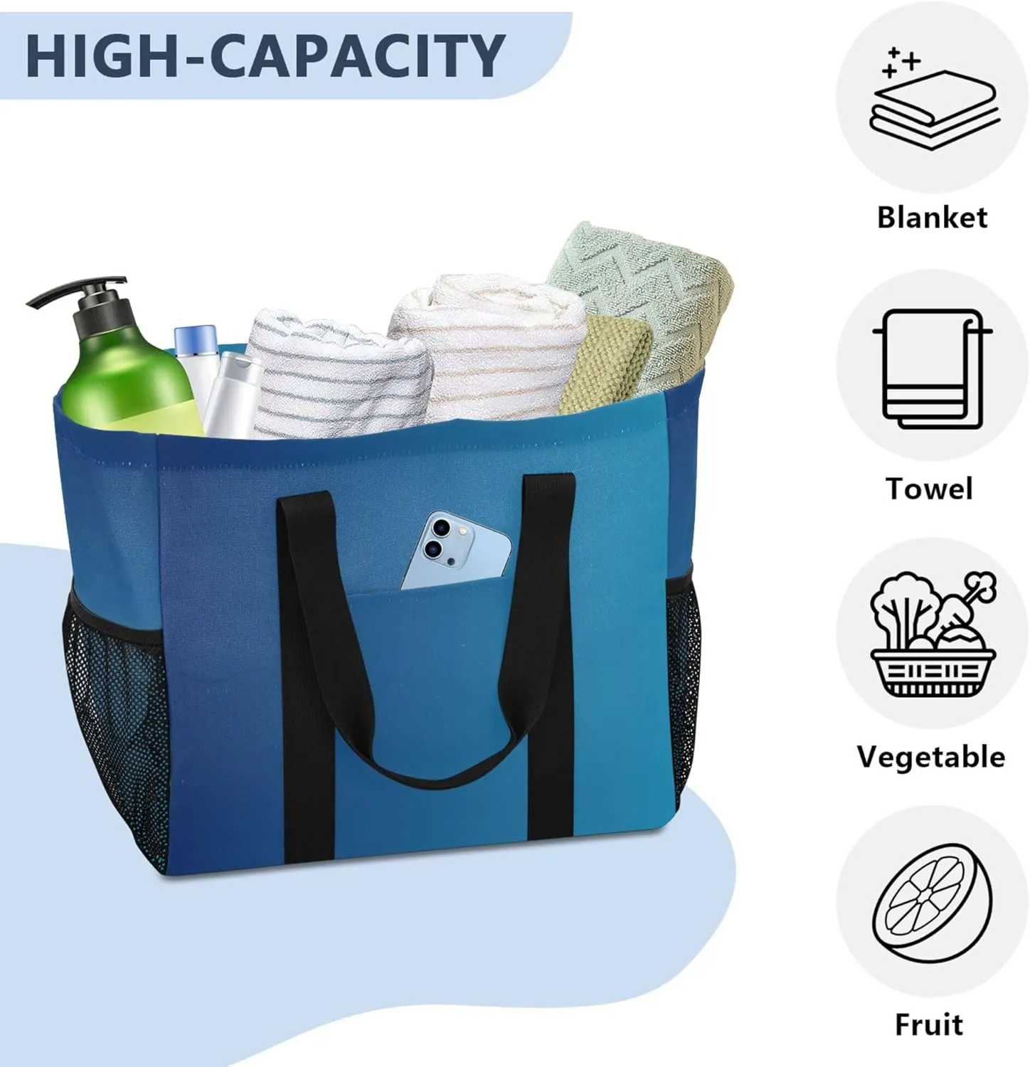 KLL Beach Bag with Handles Foldable Water Resistant Reusable Grocery Shopping Bags