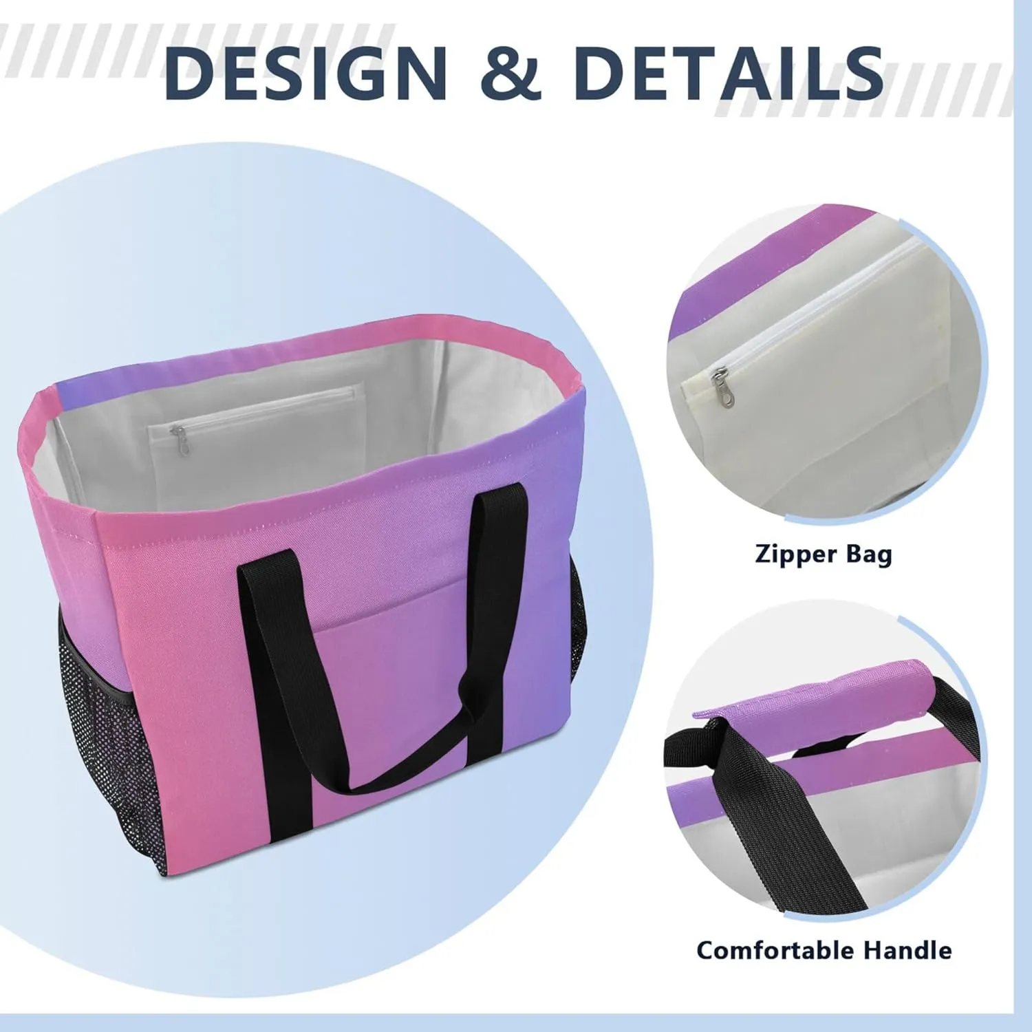 KLL Beach Bag with Handles Foldable Water Resistant Reusable Grocery Shopping Bags