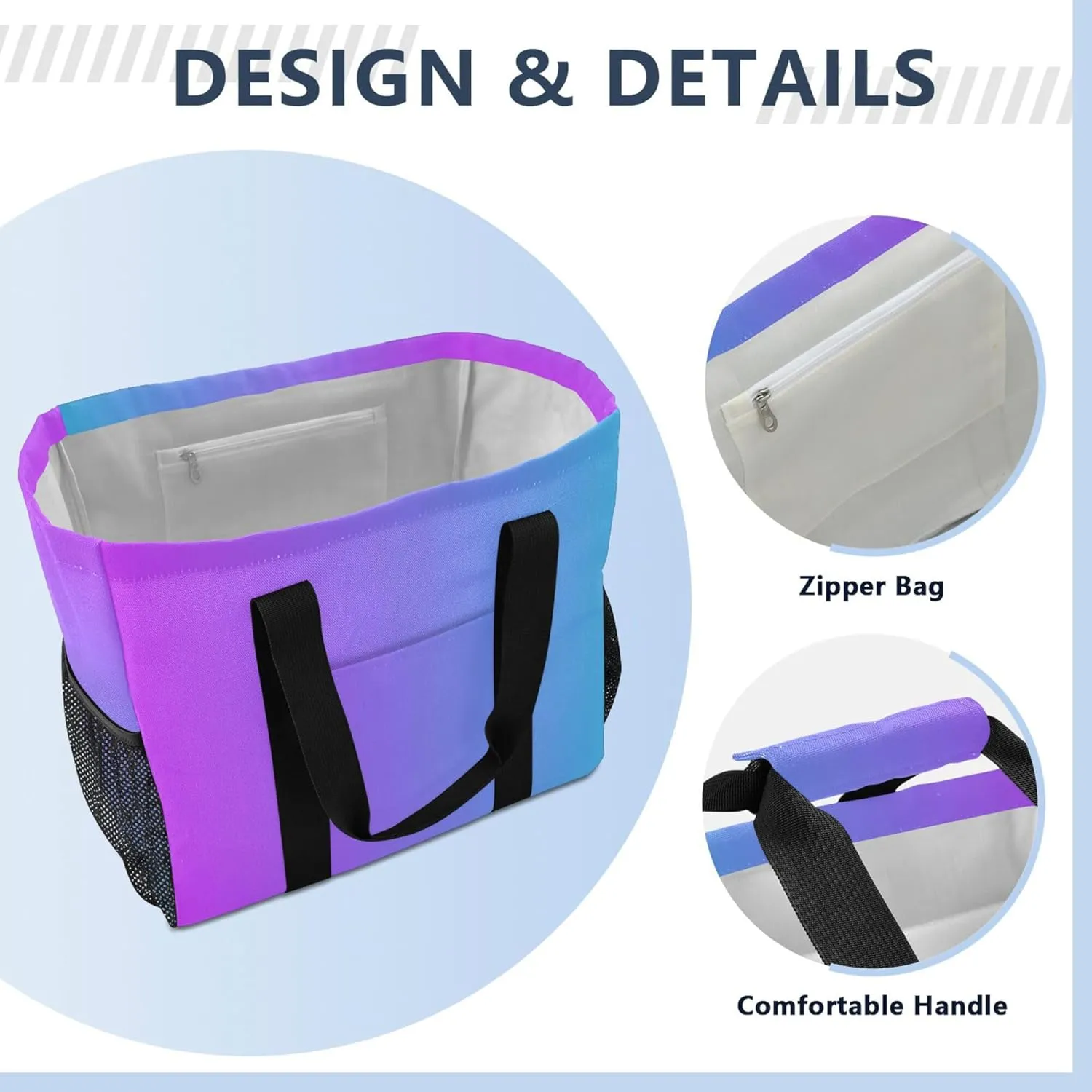 KLL Beach Bag with Handles Foldable Water Resistant Reusable Grocery Shopping Bags