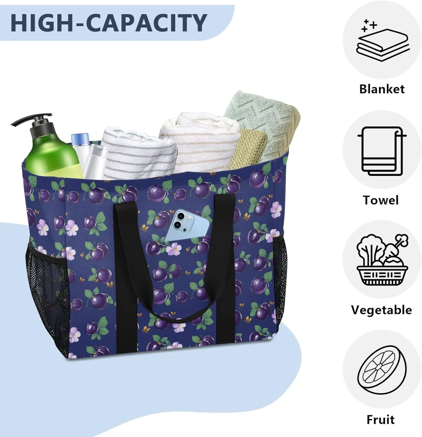 KLL Utility Tote Bag For Women with Handles Collapsable Water Resistant Reusable Grocery Bags