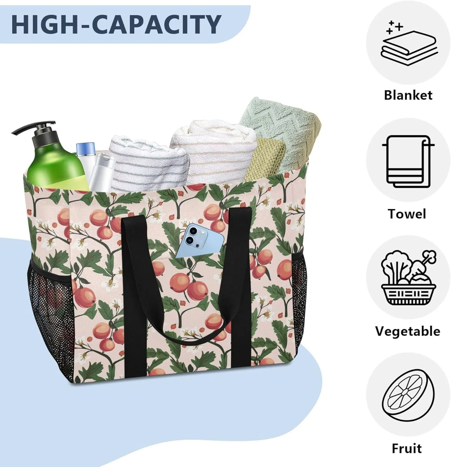 KLL Utility Tote Bag For Women with Handles Collapsable Water Resistant Reusable Grocery Bags