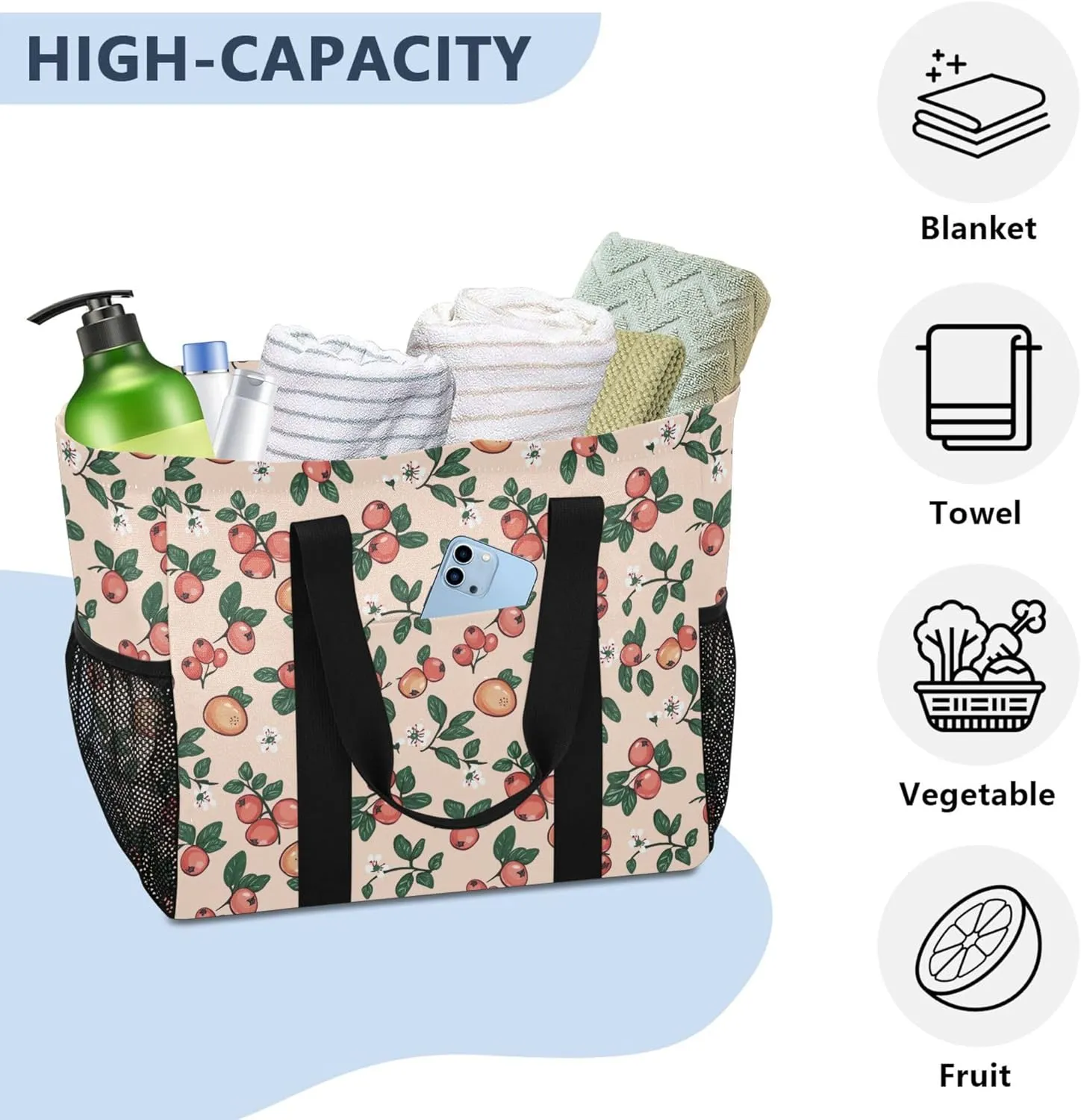 KLL Utility Tote Bag For Women with Handles Collapsable Water Resistant Reusable Grocery Bags