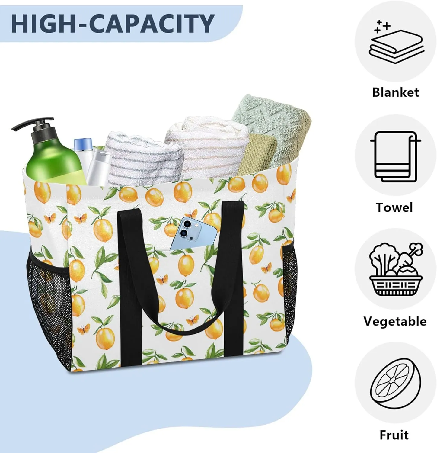 KLL Utility Tote Bag For Women with Handles Collapsable Water Resistant Reusable Grocery Bags