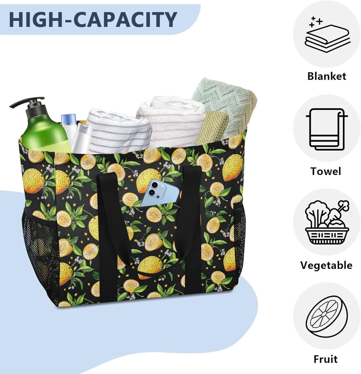 KLL Utility Tote Bag For Women with Handles Collapsable Water Resistant Reusable Grocery Bags