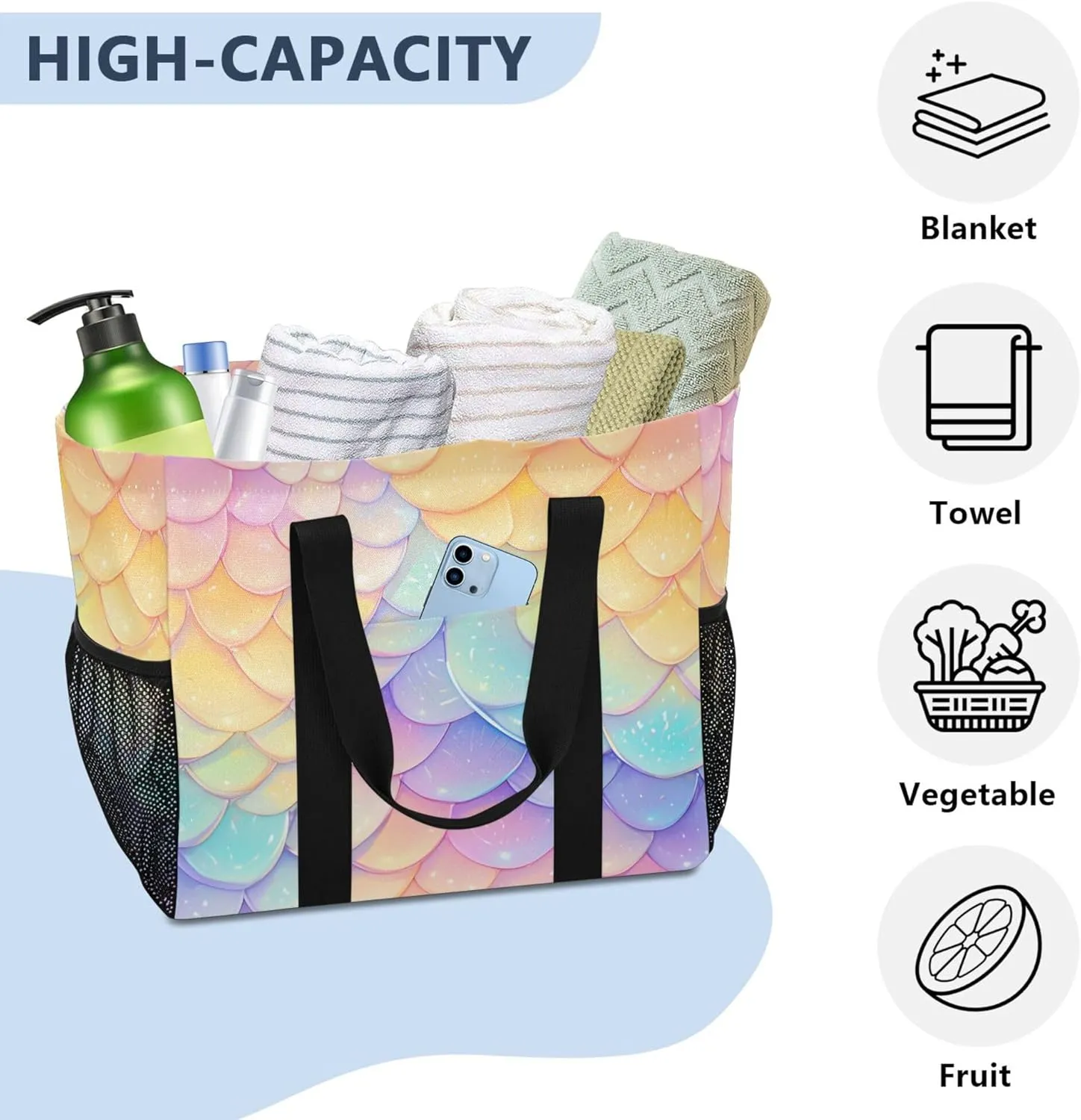KLL Utility Tote Bag with Handles Foldable Water Resistant Shopping Bags Reusable