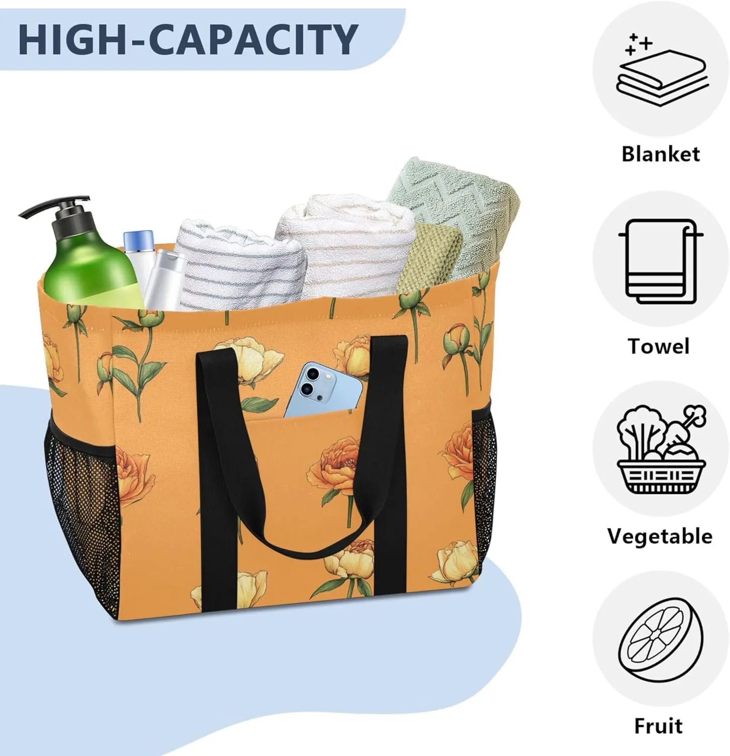 KLL Utility Tote Bags For Women Canvas Foldable Water Resistant Car Tote Bag