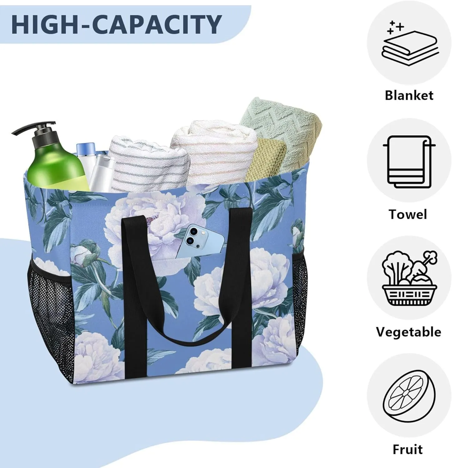 KLL Utility Tote Bags For Women Canvas Foldable Water Resistant Car Tote Bag