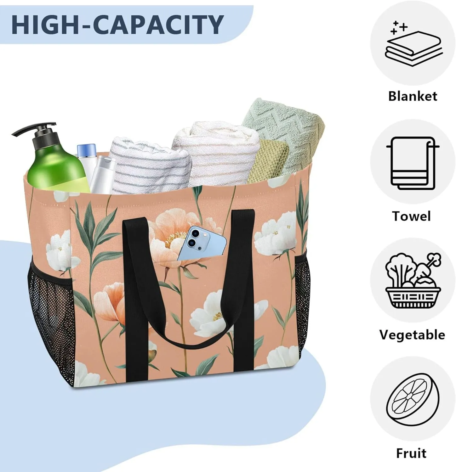 KLL Utility Tote Bags For Women Canvas Foldable Water Resistant Car Tote Bag