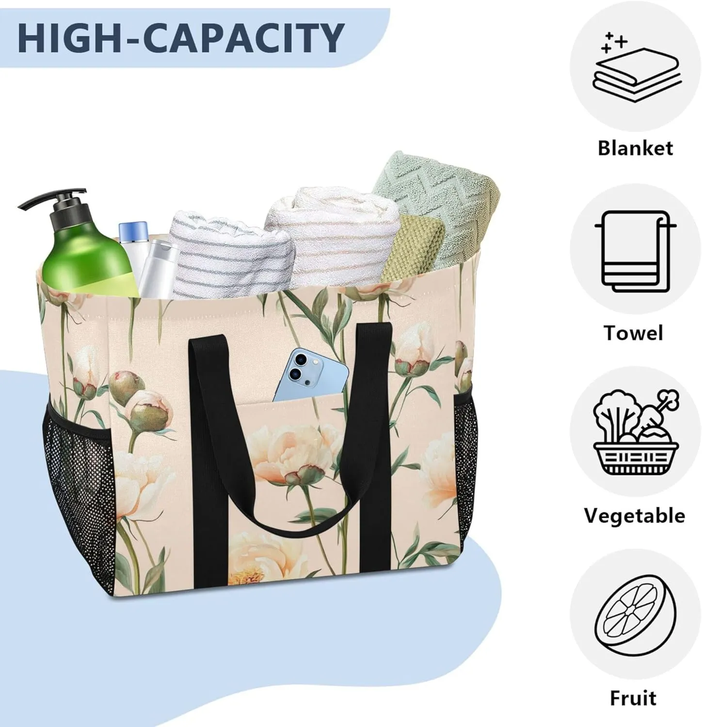 KLL Utility Tote Bags For Women Canvas Foldable Water Resistant Car Tote Bag