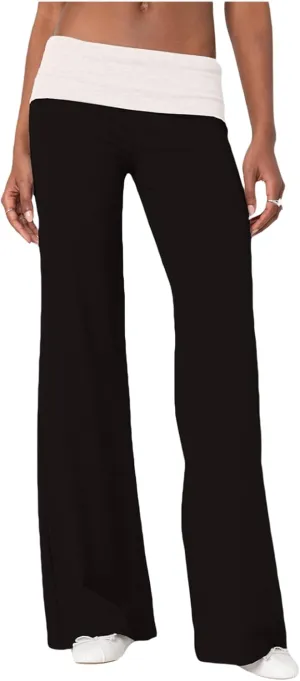 KMBANGI Women Skinny Pants Fold Over Bootcut Stretchy Yoga Flare Leggings Long Y2k Joggers Sweatpants Lounge Streetwear