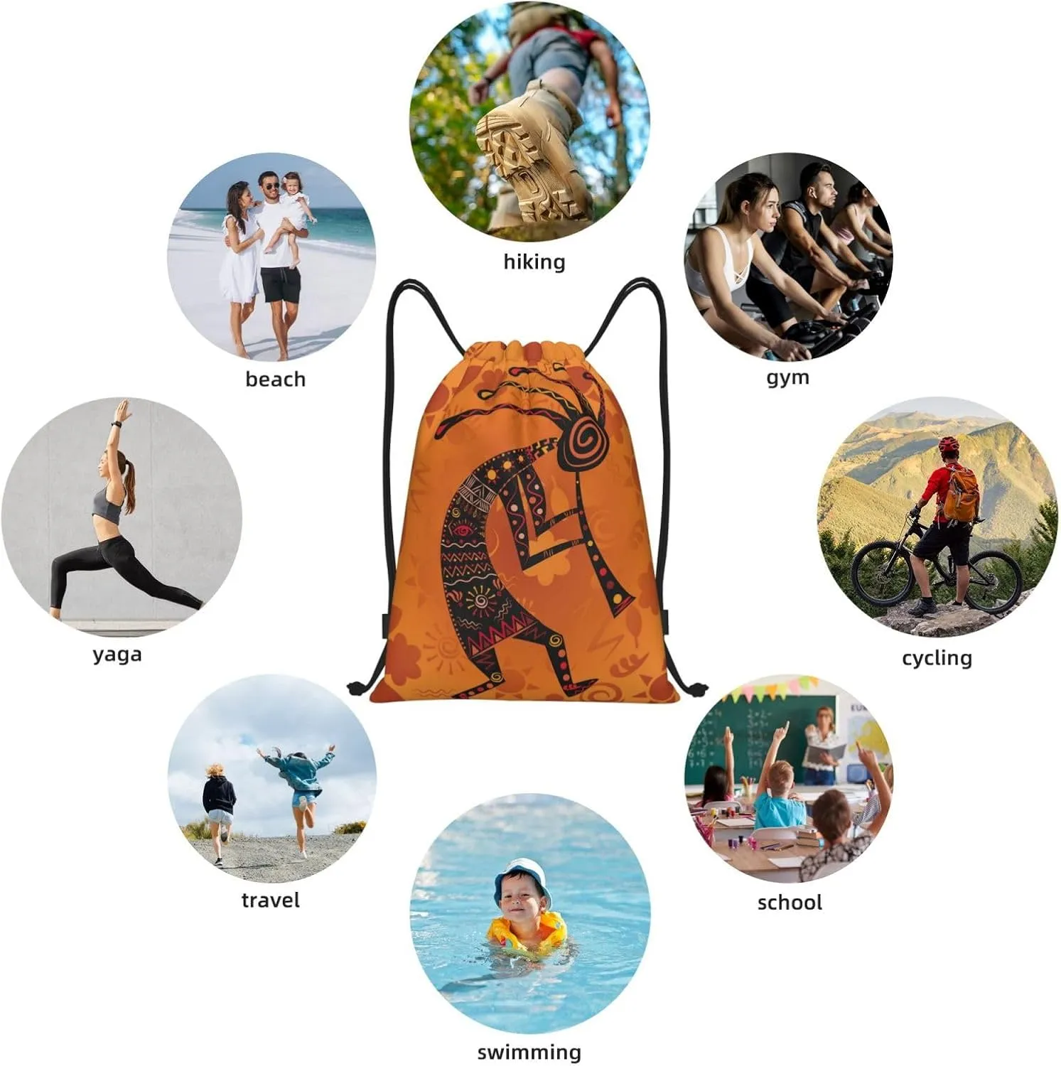 Kokopelli Statue Drawstring Bag Sports Sackpack Water Resistant String Bag For Sport Shopping Yoga Gym