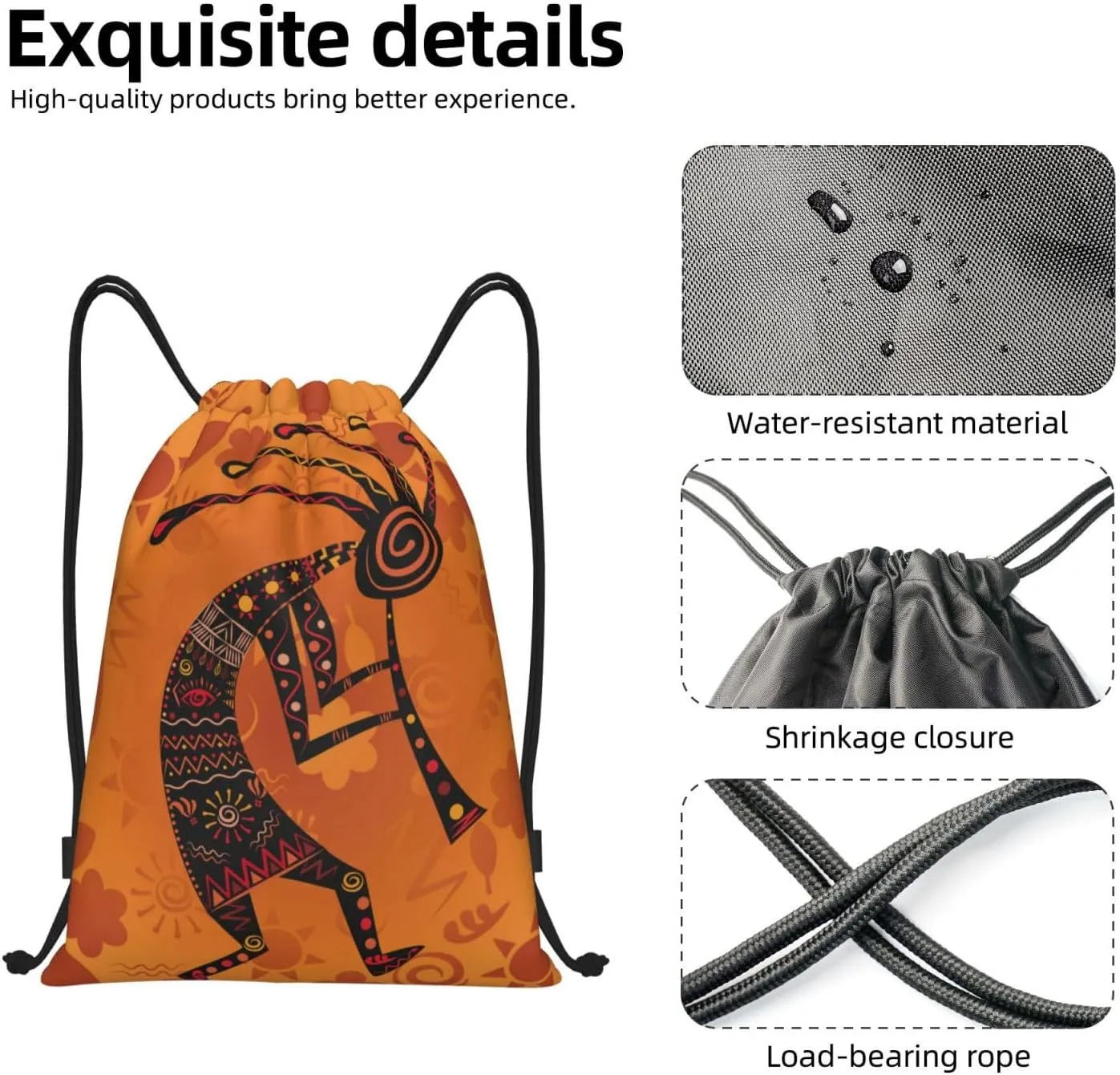 Kokopelli Statue Drawstring Bag Sports Sackpack Water Resistant String Bag For Sport Shopping Yoga Gym