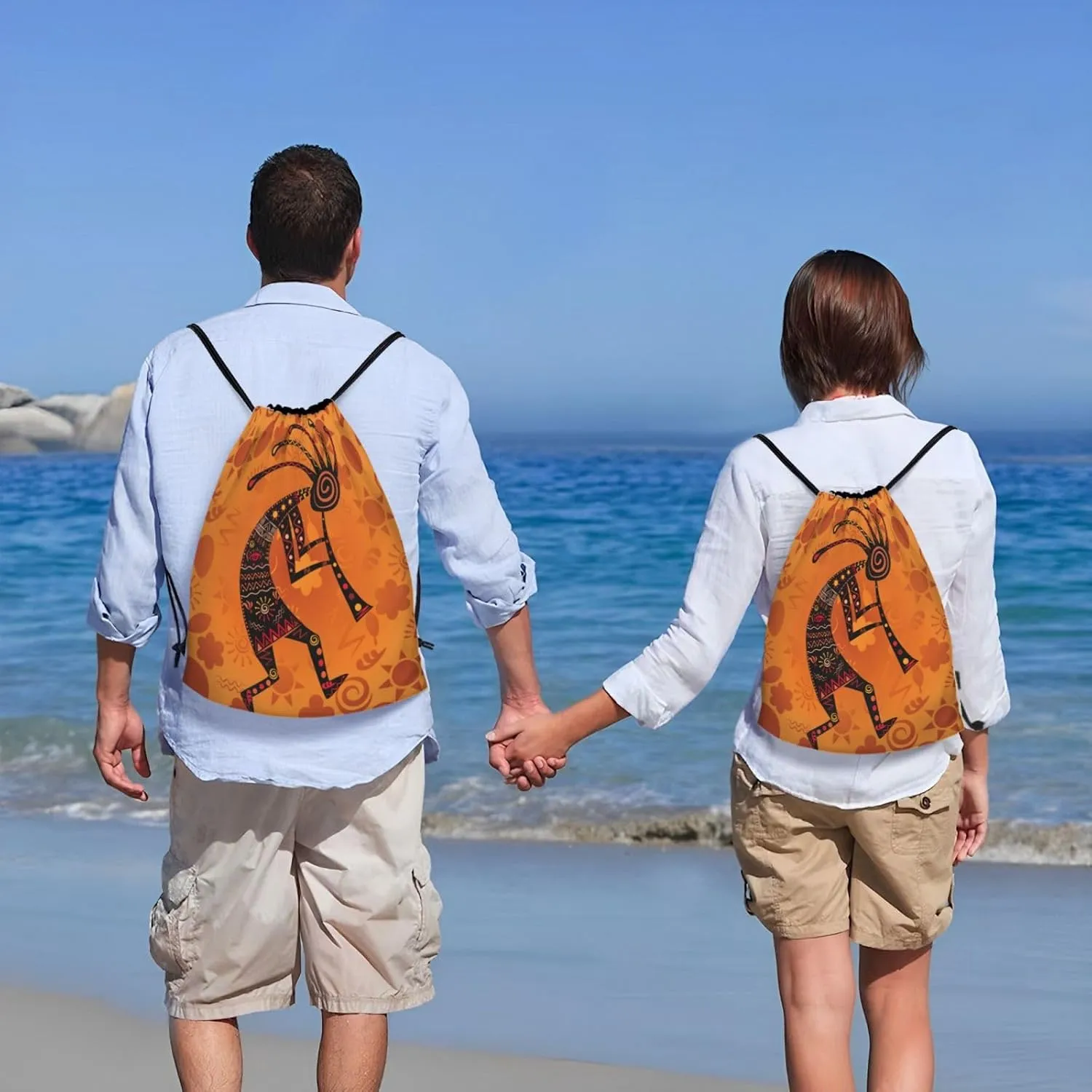 Kokopelli Statue Drawstring Bag Sports Sackpack Water Resistant String Bag For Sport Shopping Yoga Gym