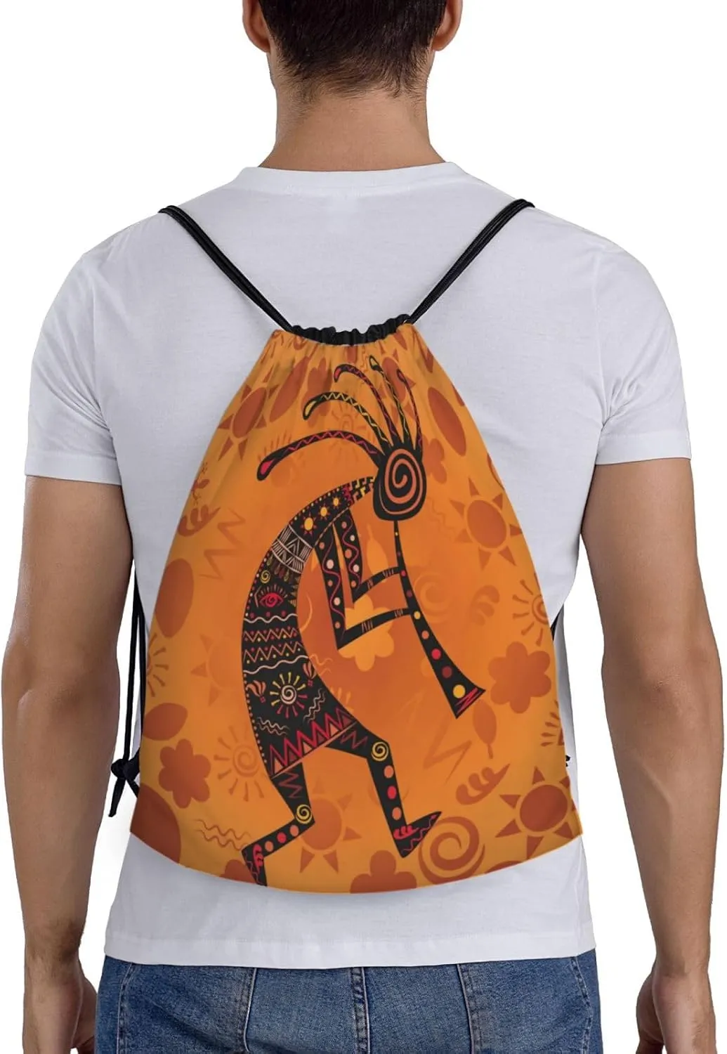 Kokopelli Statue Drawstring Bag Sports Sackpack Water Resistant String Bag For Sport Shopping Yoga Gym