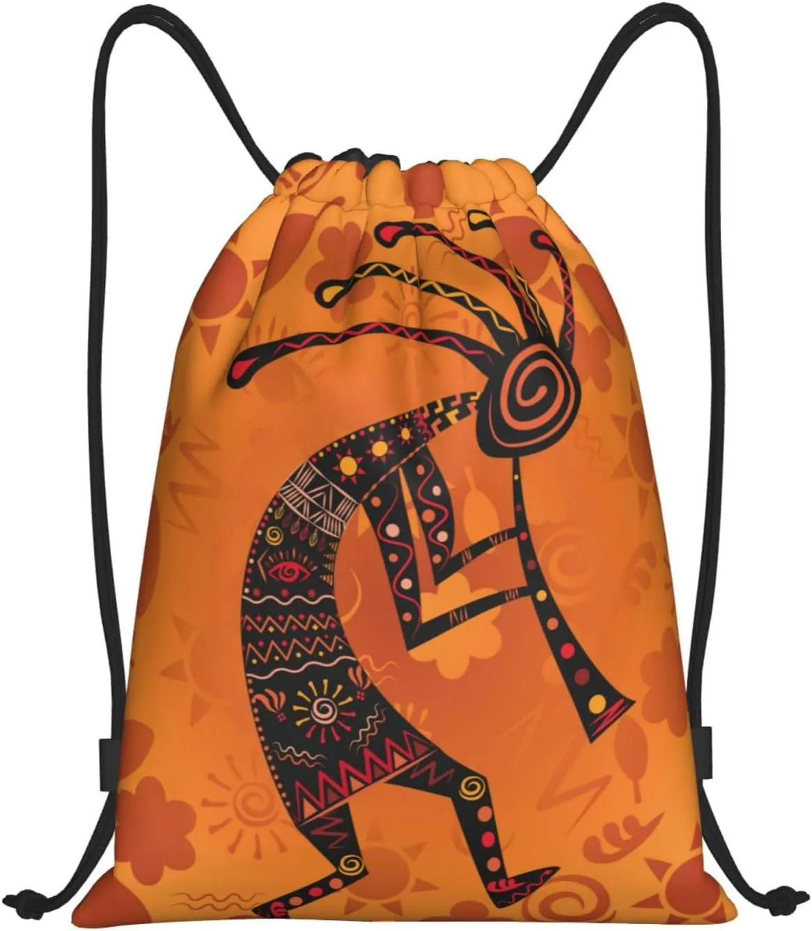 Kokopelli Statue Drawstring Bag Sports Sackpack Water Resistant String Bag For Sport Shopping Yoga Gym