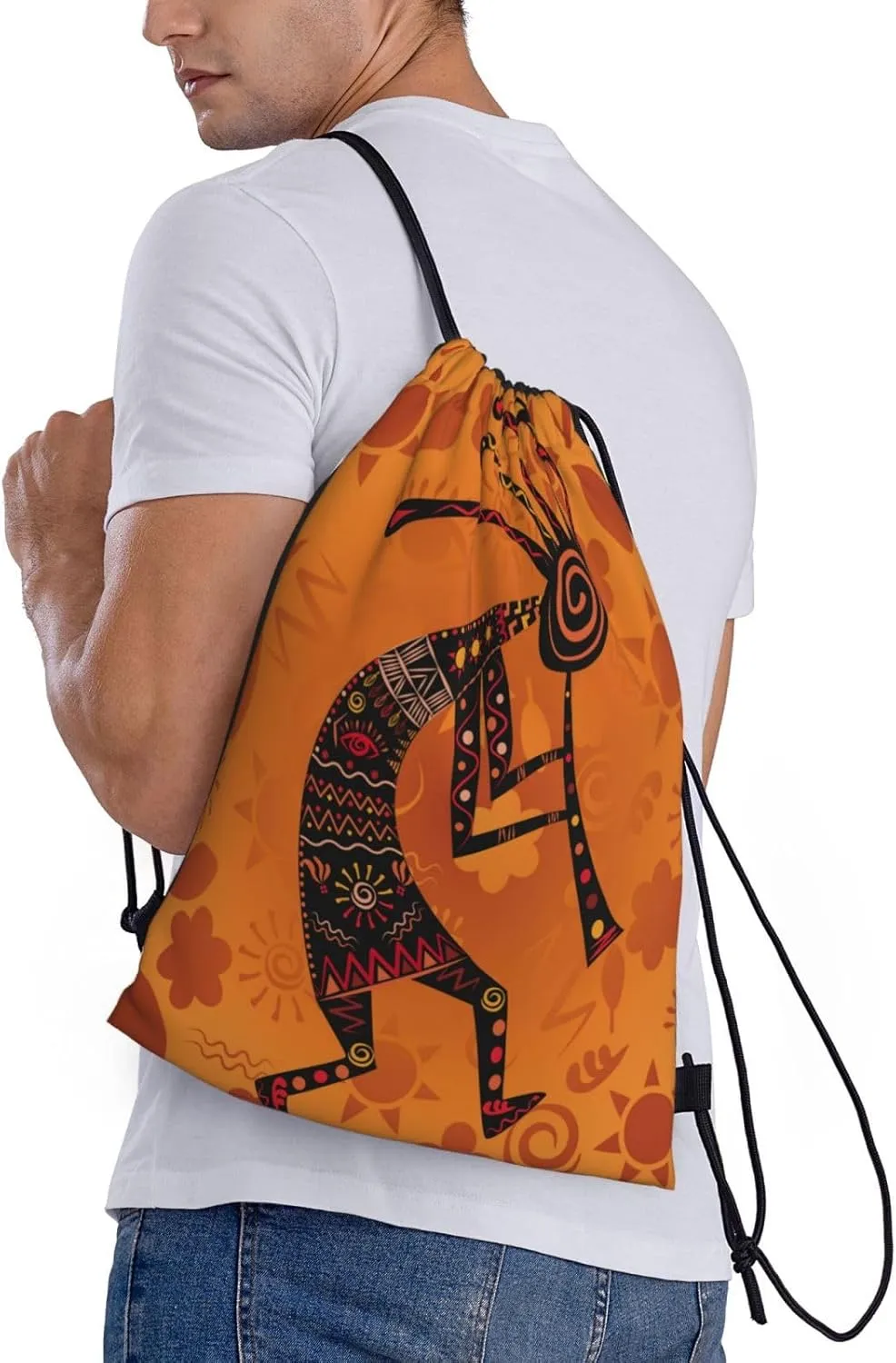Kokopelli Statue Drawstring Bag Sports Sackpack Water Resistant String Bag For Sport Shopping Yoga Gym